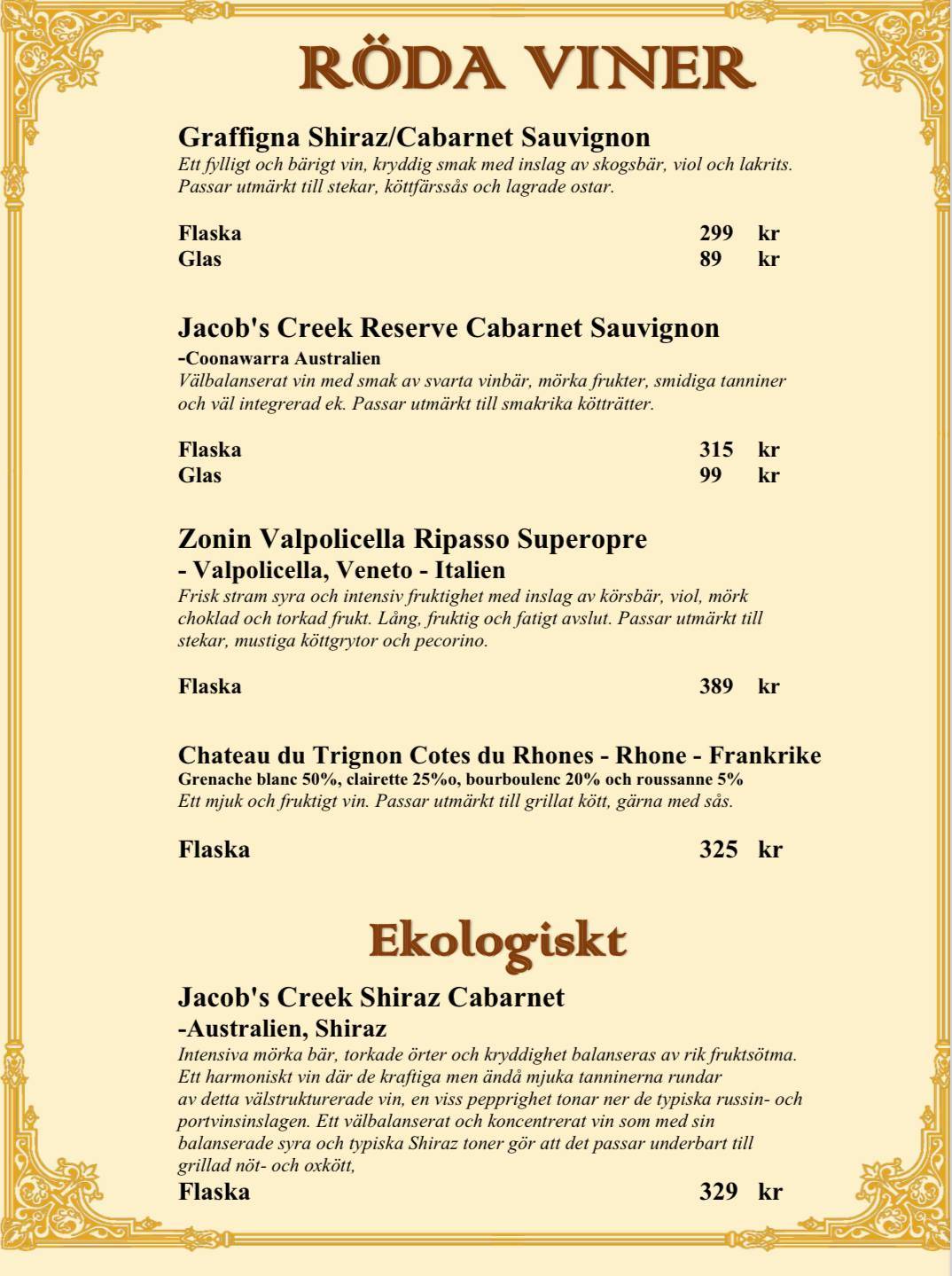 Tripti Indisk Restaurang меню