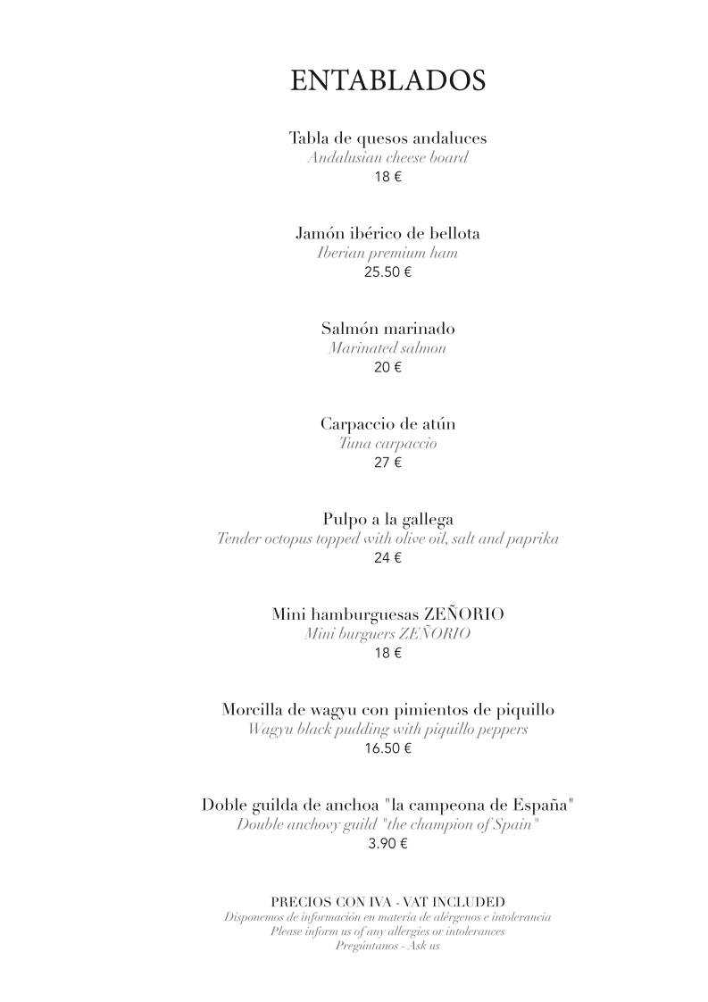 Zeñorío Restaurante Marbella меню