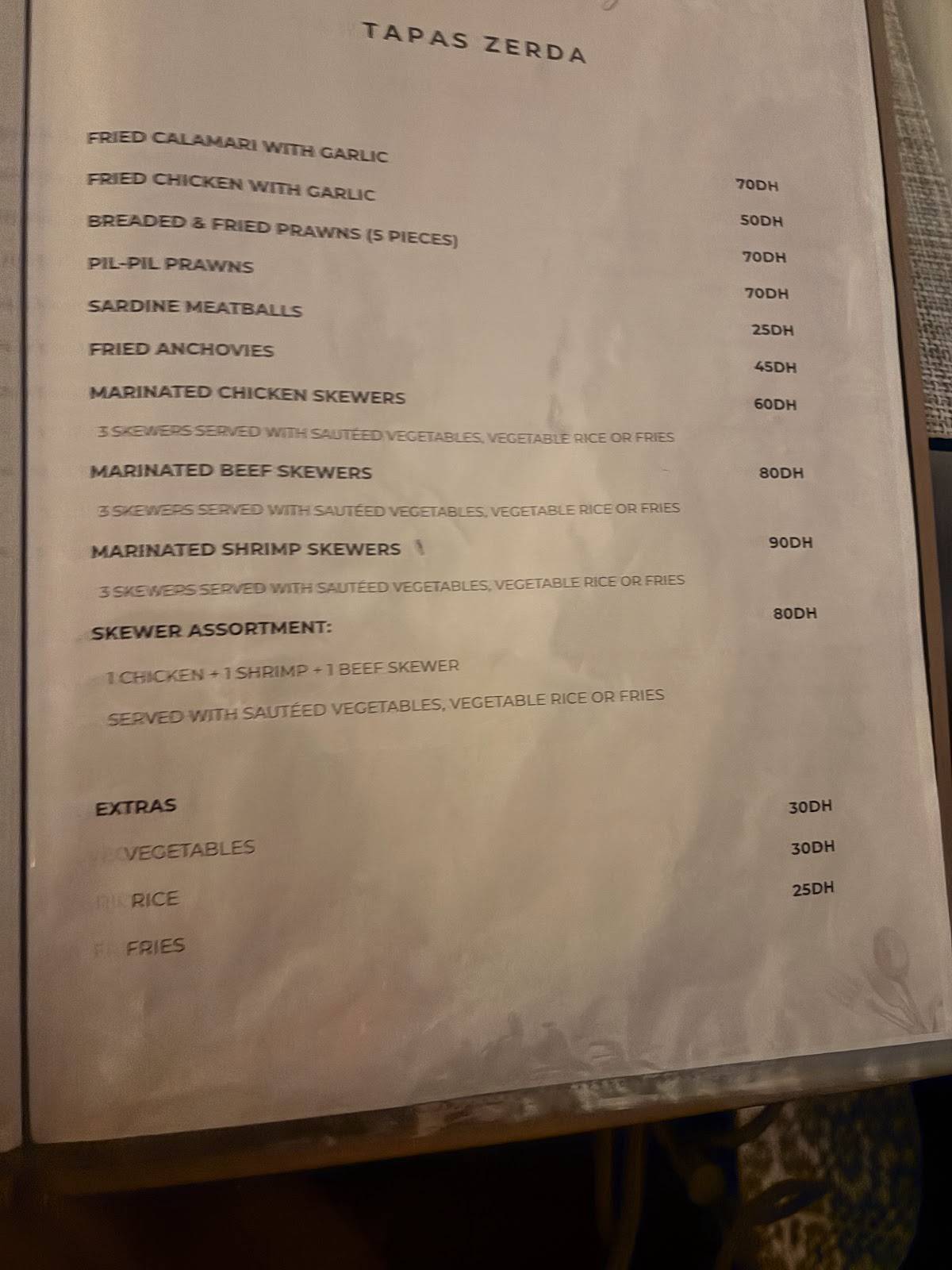 Restaurant Zerda меню