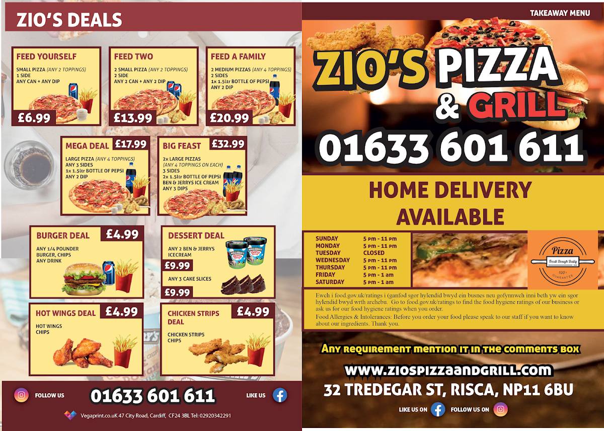 Zios Pizza & Grill меню
