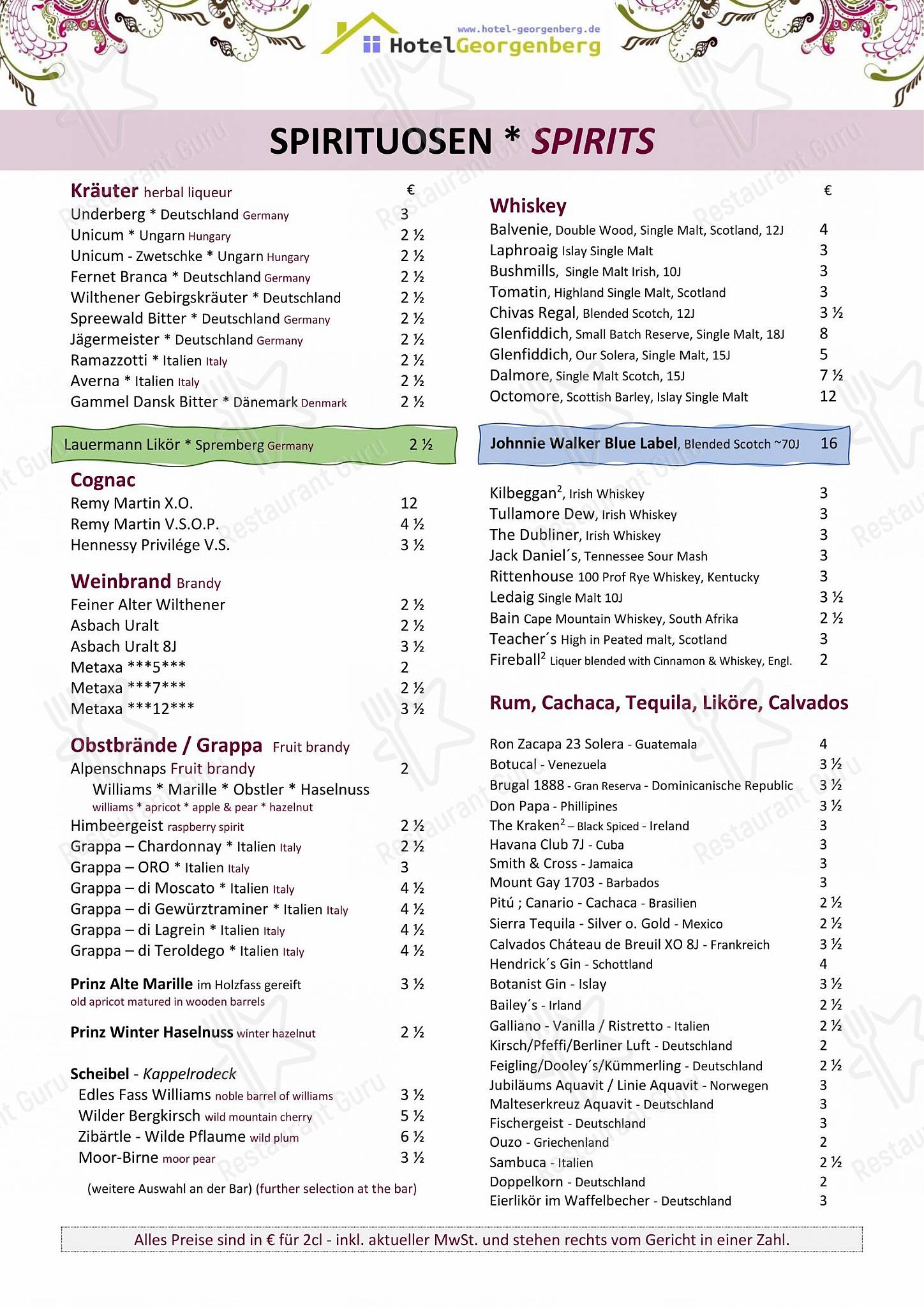 Restaurant & Hotel Georgenberg меню
