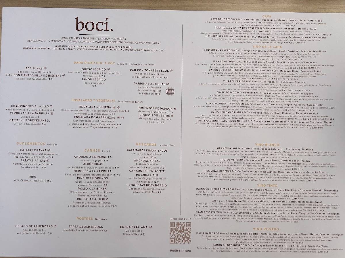 bocí. меню