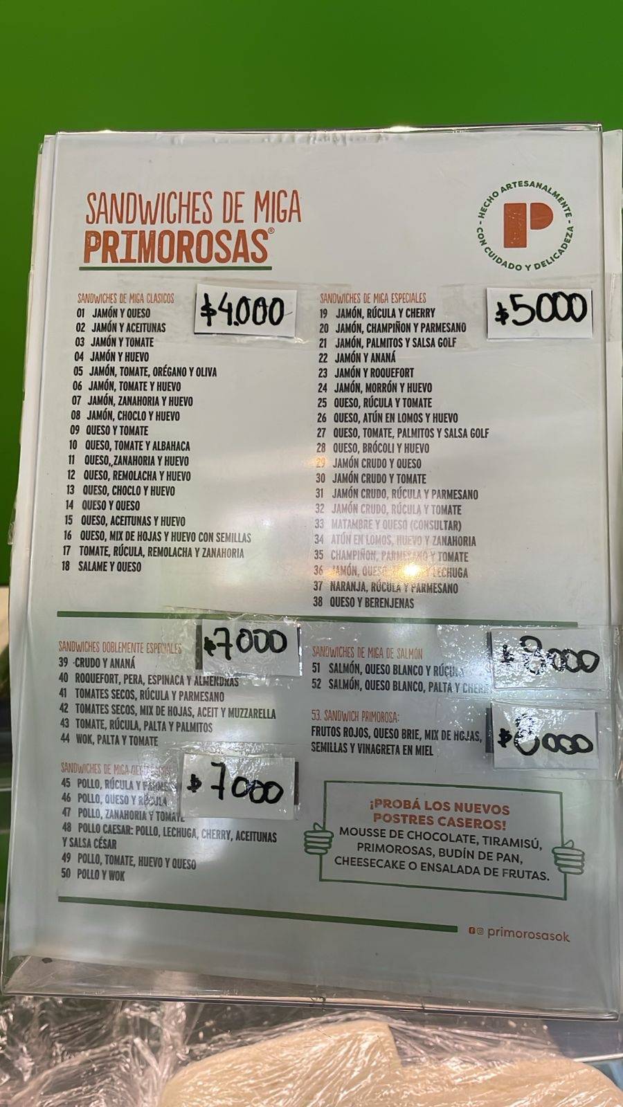 Restaurante Primorosas меню
