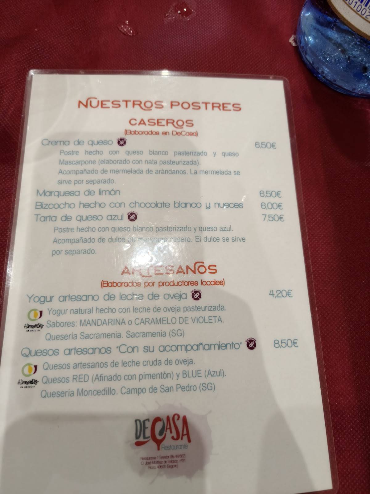 Restaurante DeCasa меню