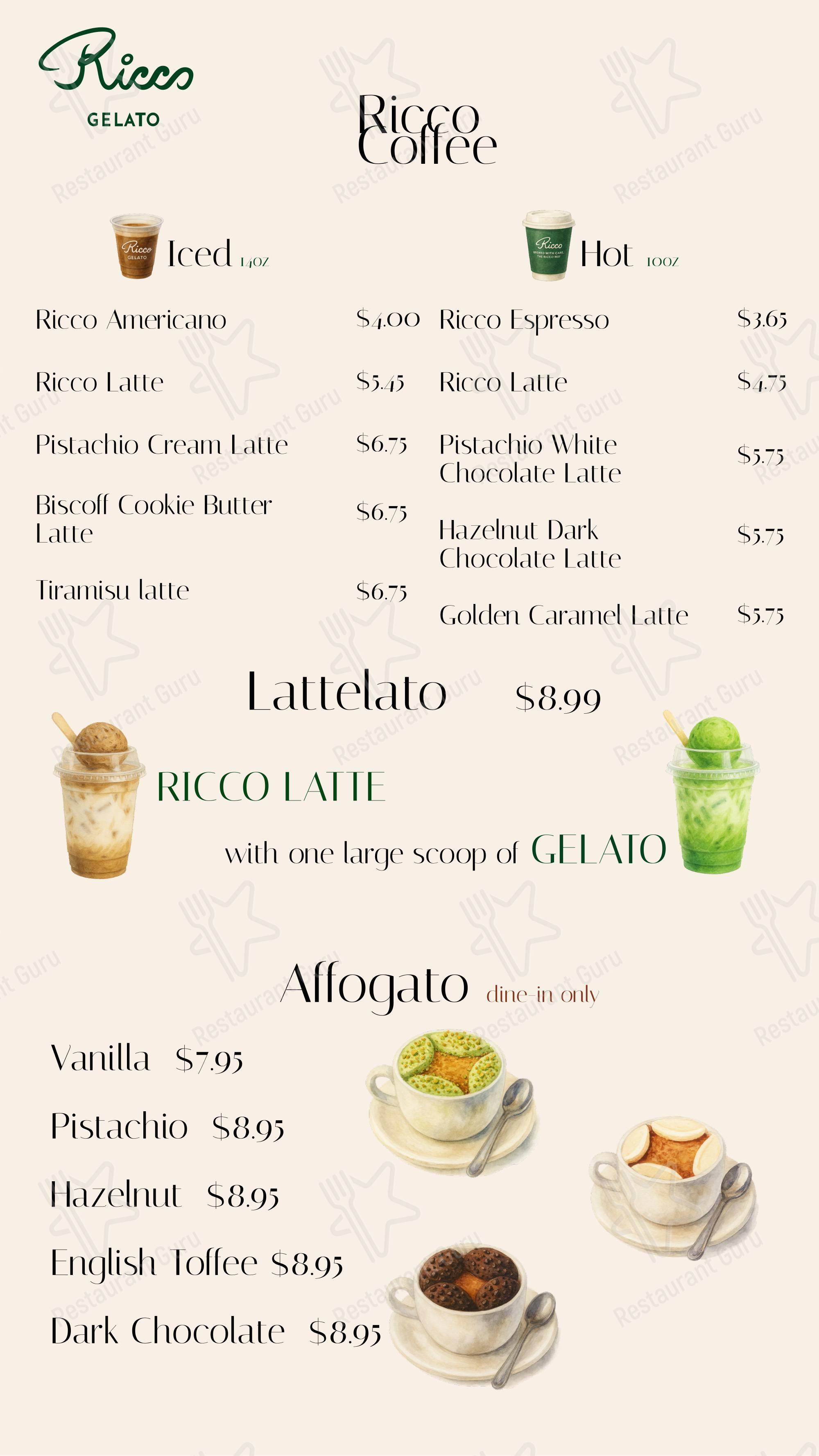 Меню Ricco Gelato - Меню