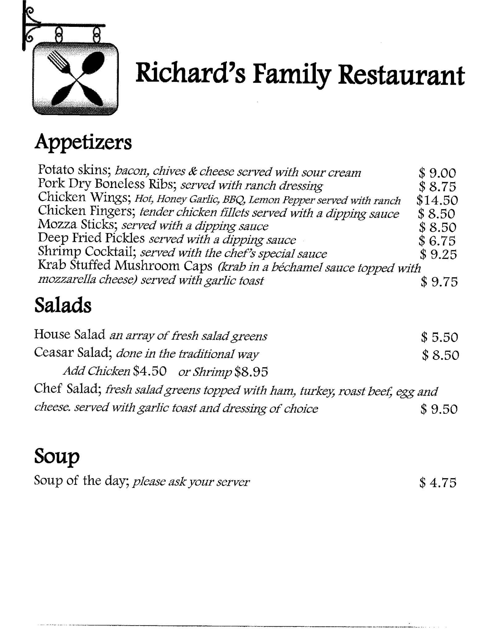 Richard's Family Restaurant меню
