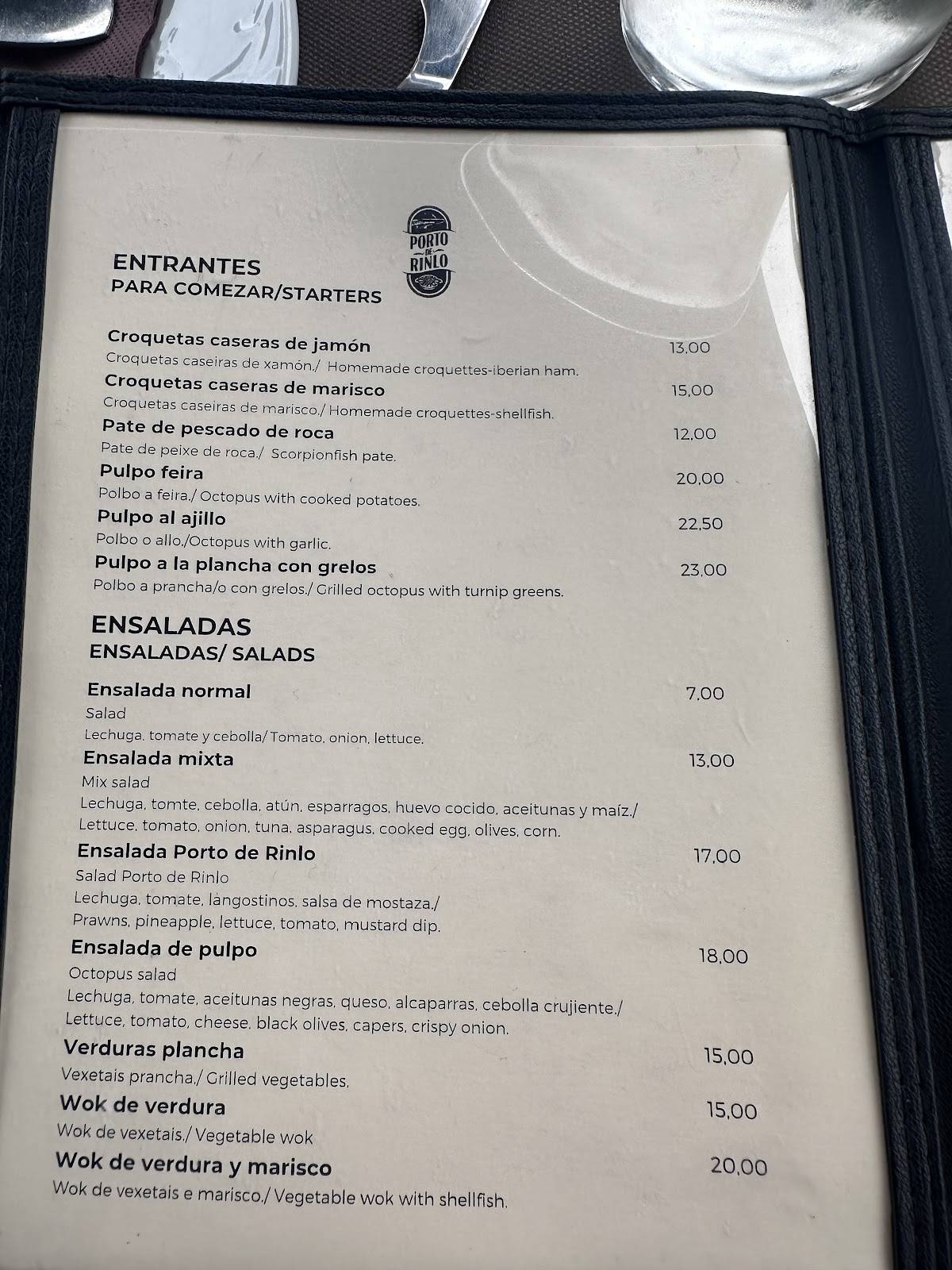 Porto de Rinlo меню