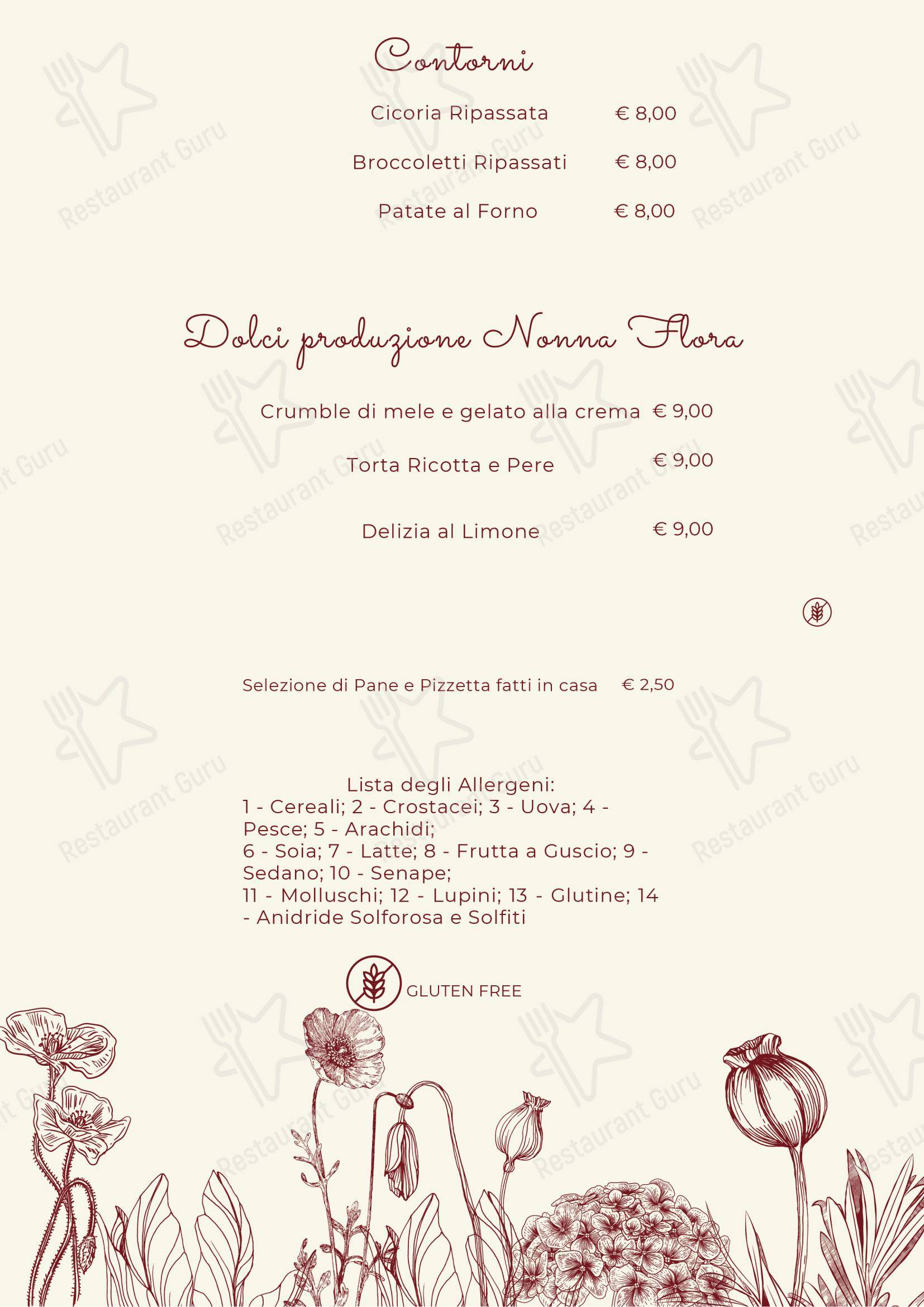 Меню для посетителей ресторана Ristorante Fiorito