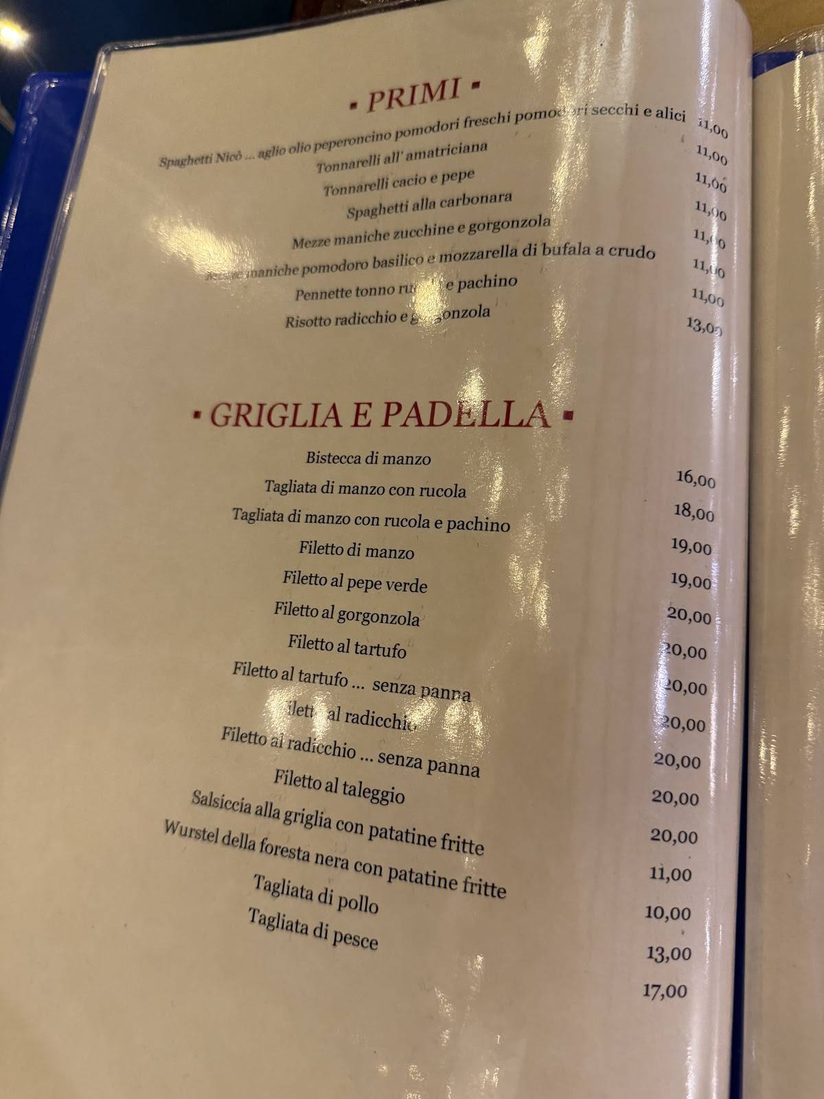 Ristorante Nicò меню