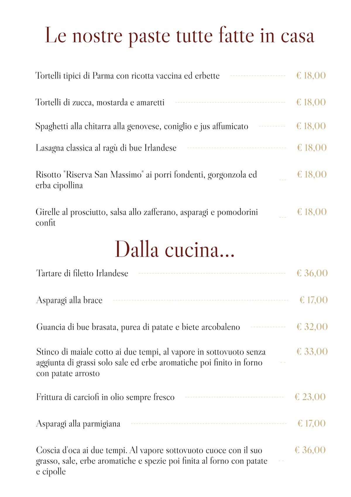 Ristorante Parma Rotta меню