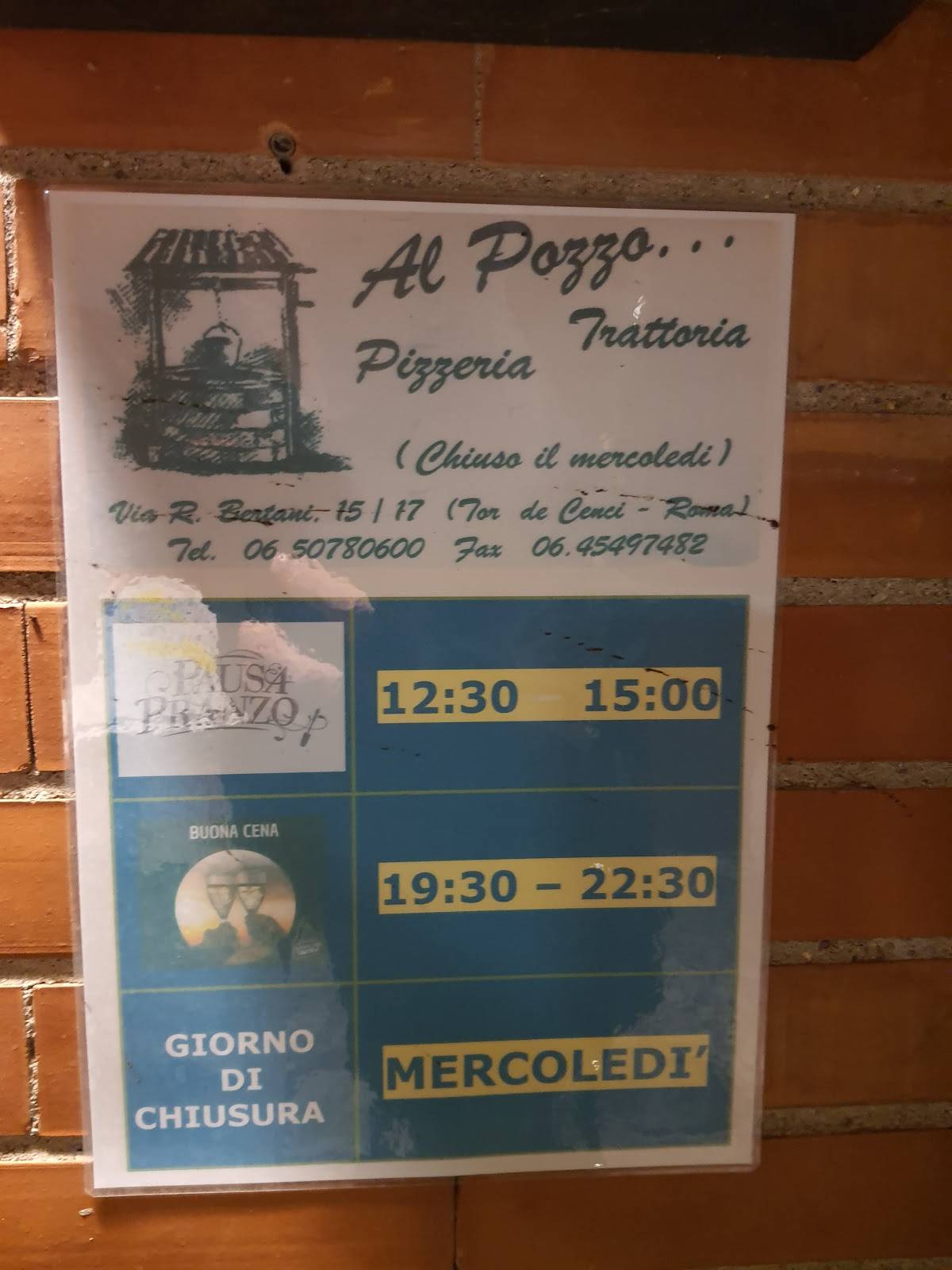 Ristorante Pizzeria Al Pozzo меню