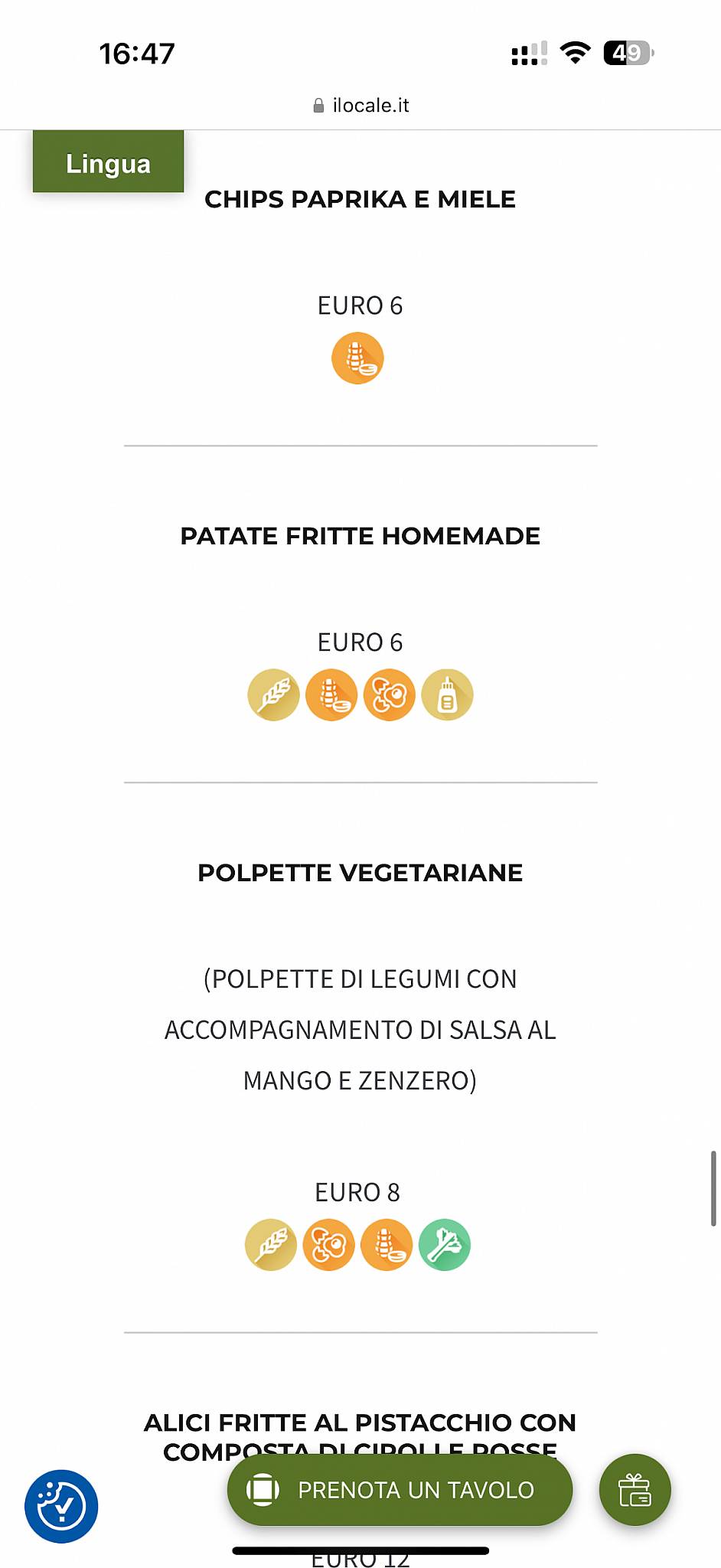 IL LOCALE меню