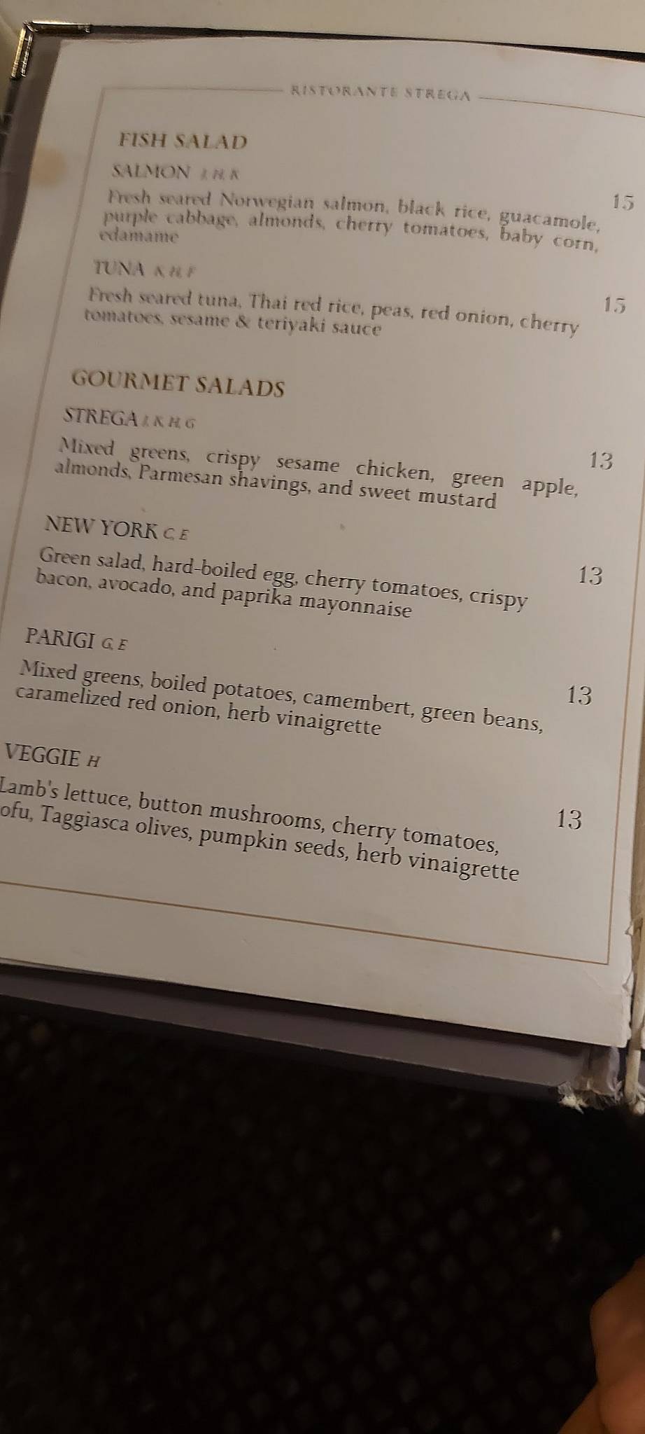 RISTORANTE STREGA меню