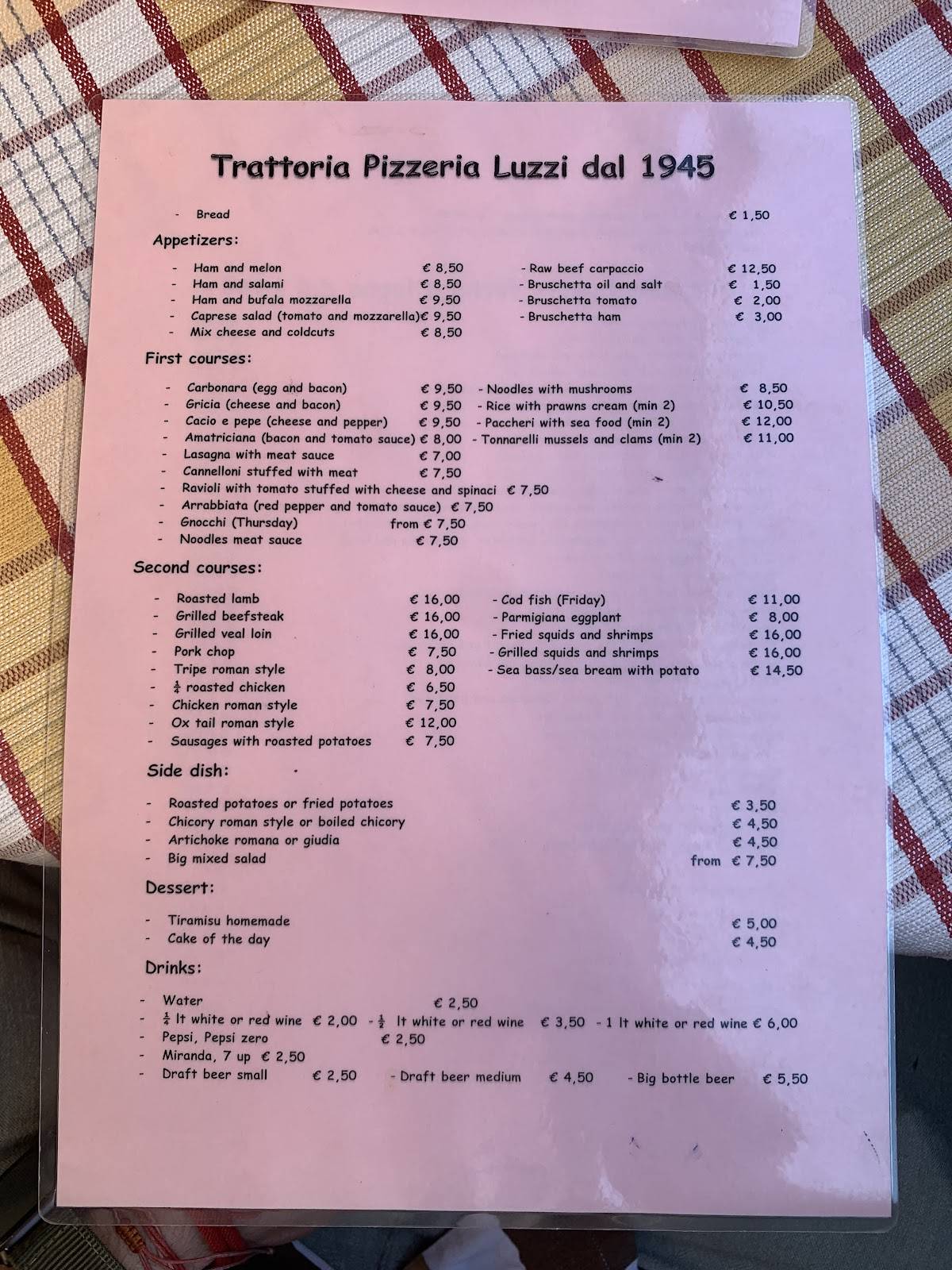 Trattoria Luzzi меню