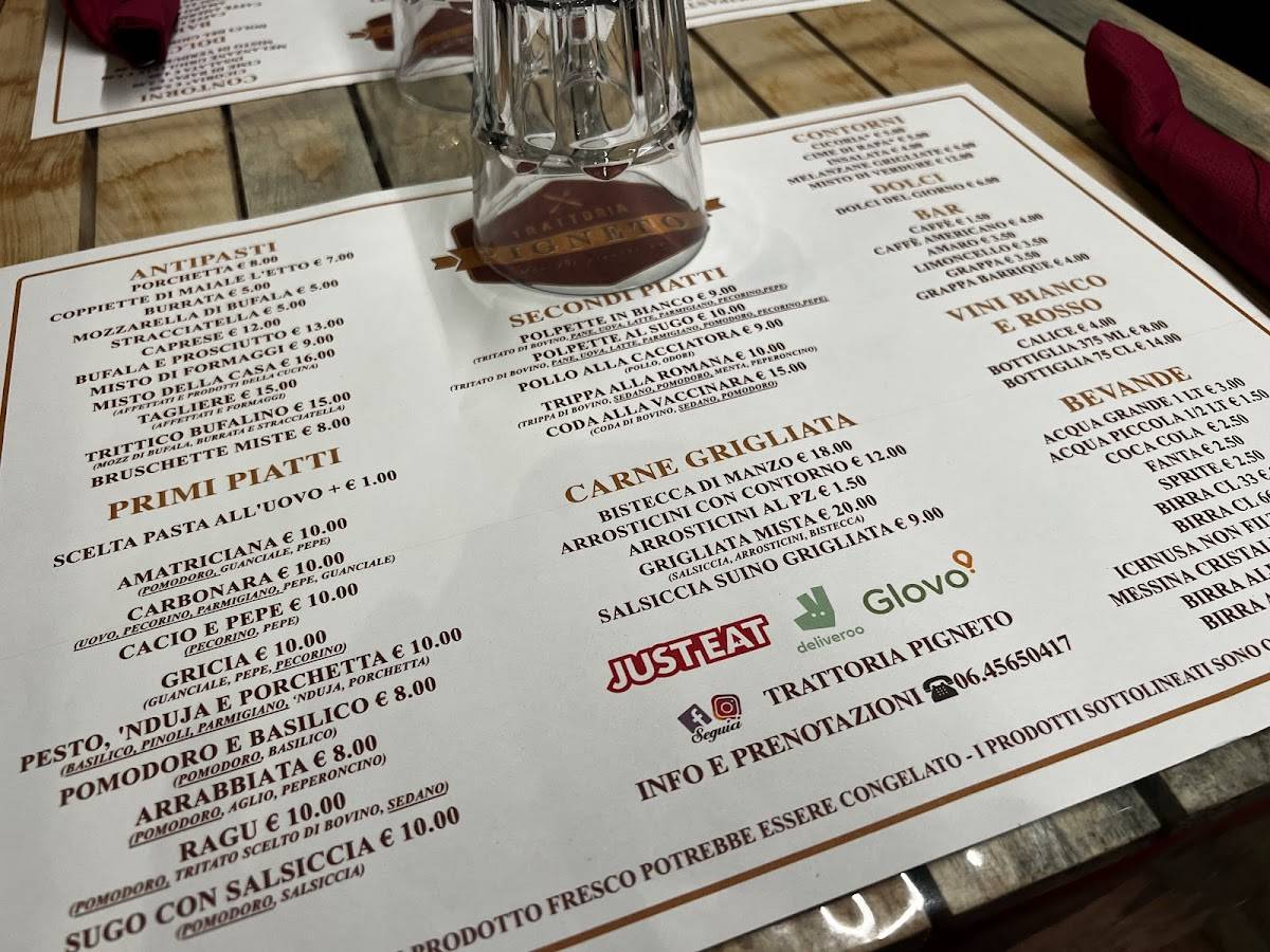 Trattoria Pigneto Roma меню