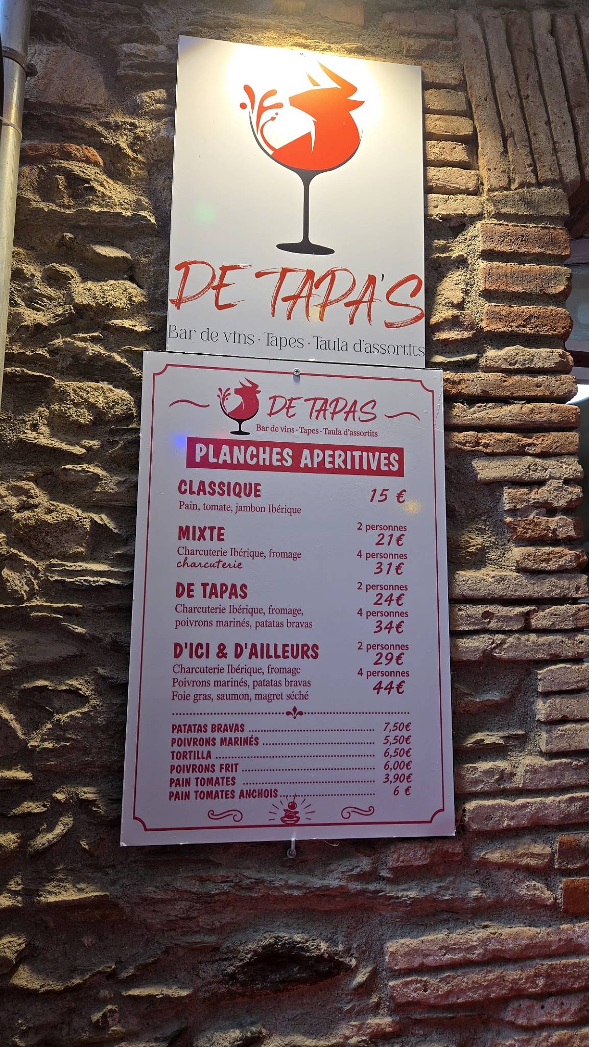 DE TAPA'S BAR меню