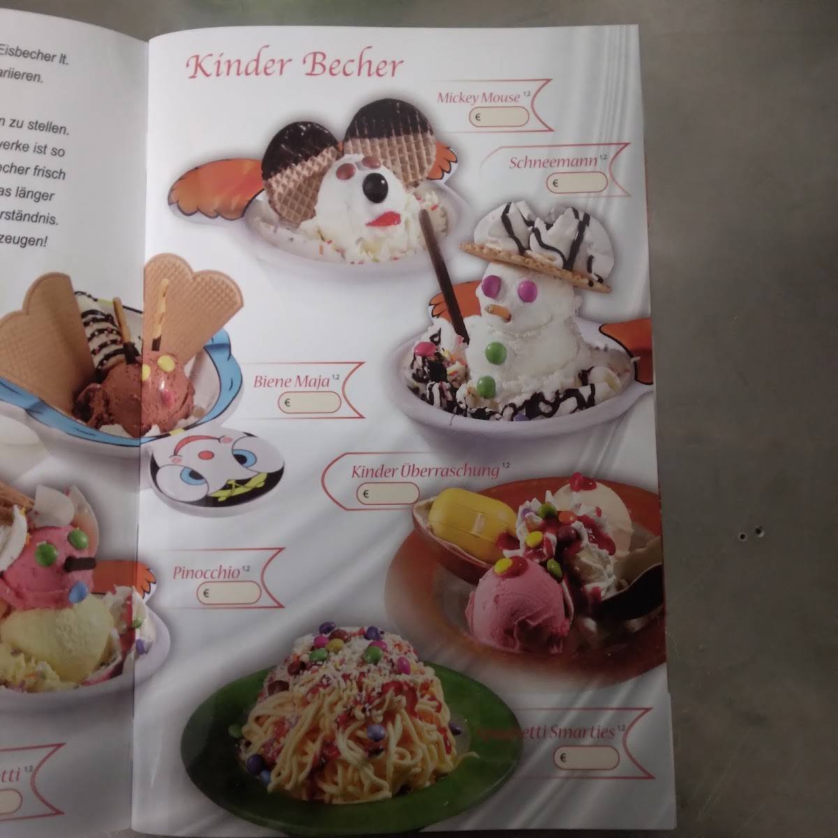 Eiscafé Pinnocchio меню