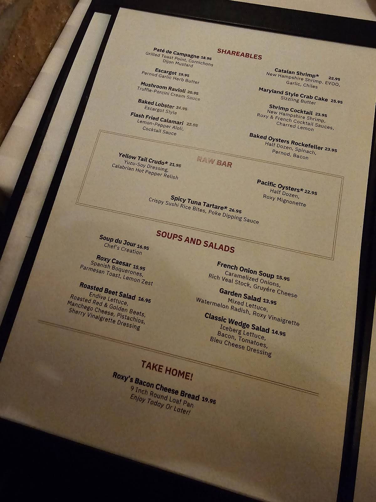Roxy Restaurant & Bar меню
