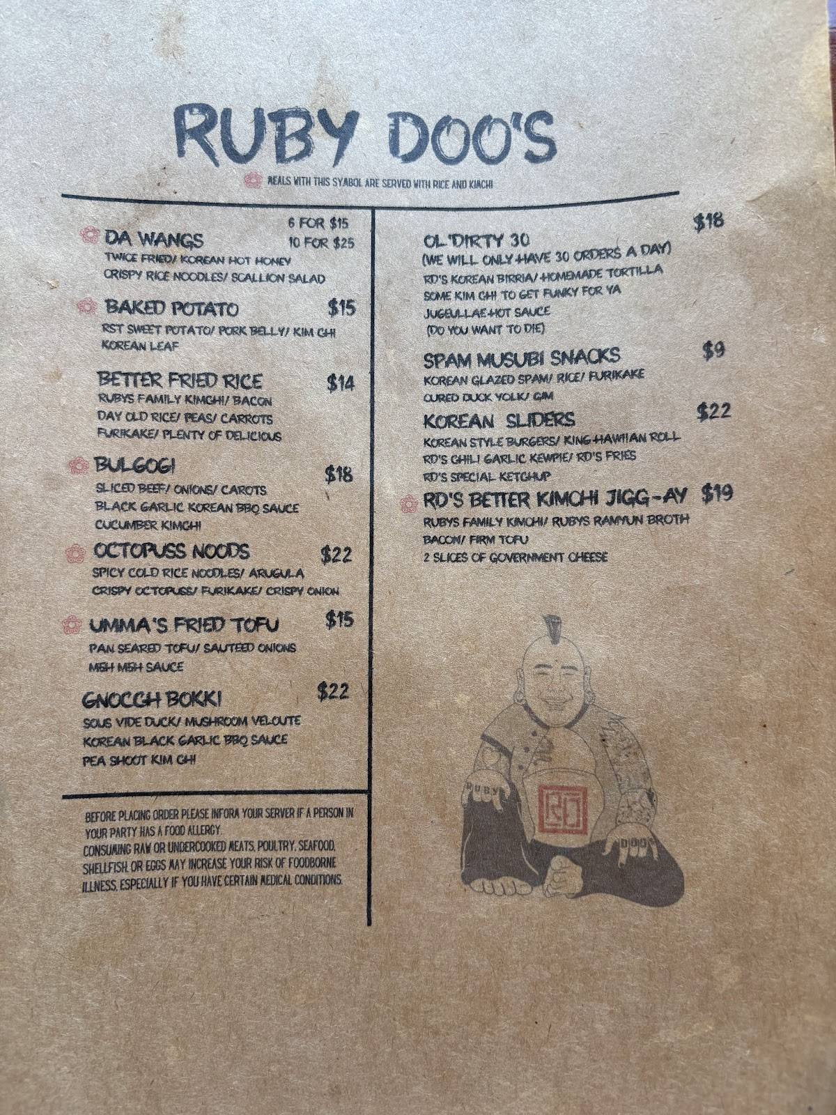 Ruby Doo's меню