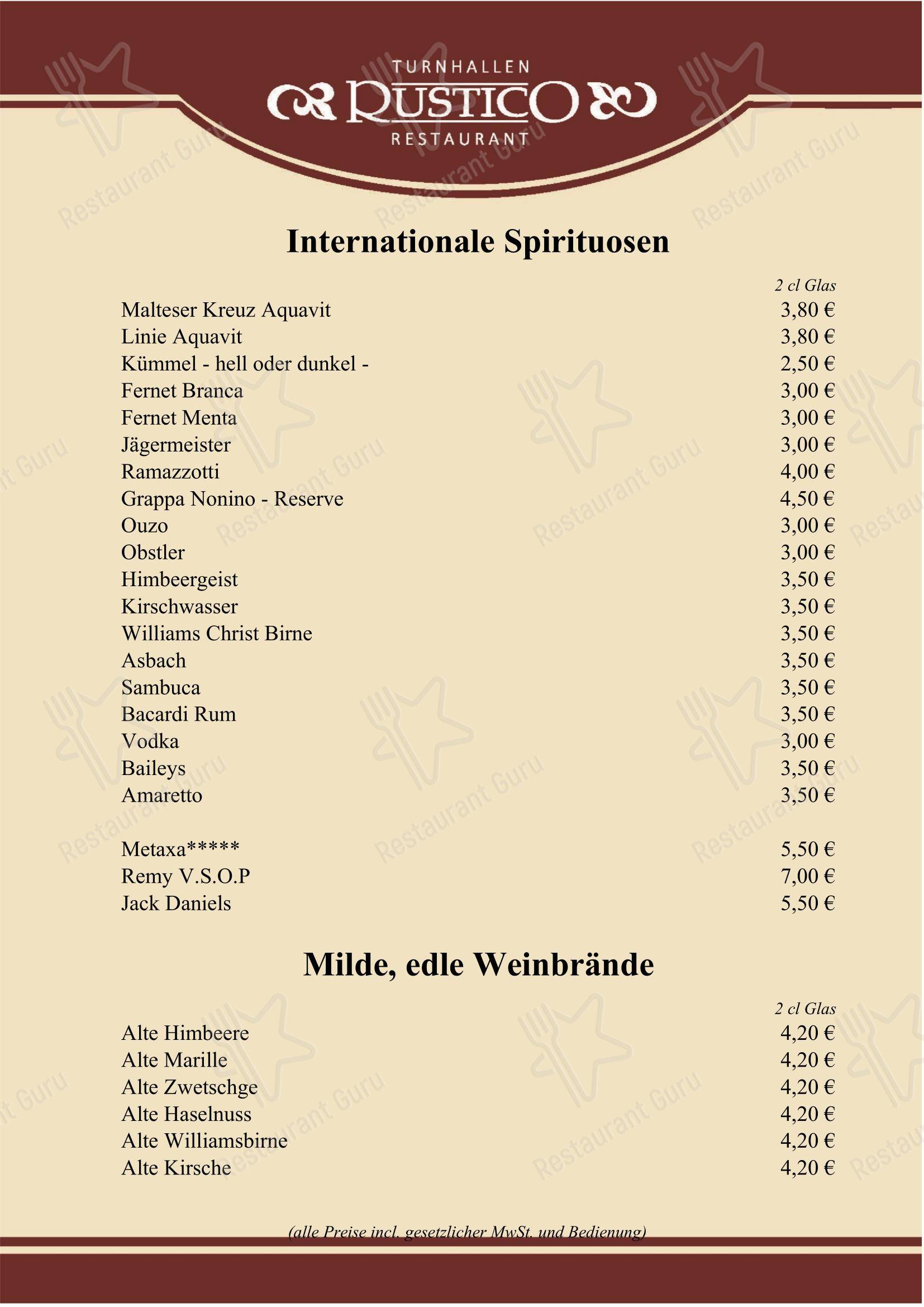 Меню ресторана Rustico