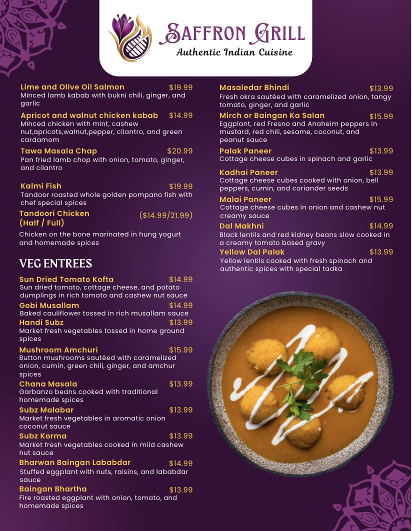 Saffron Grill меню