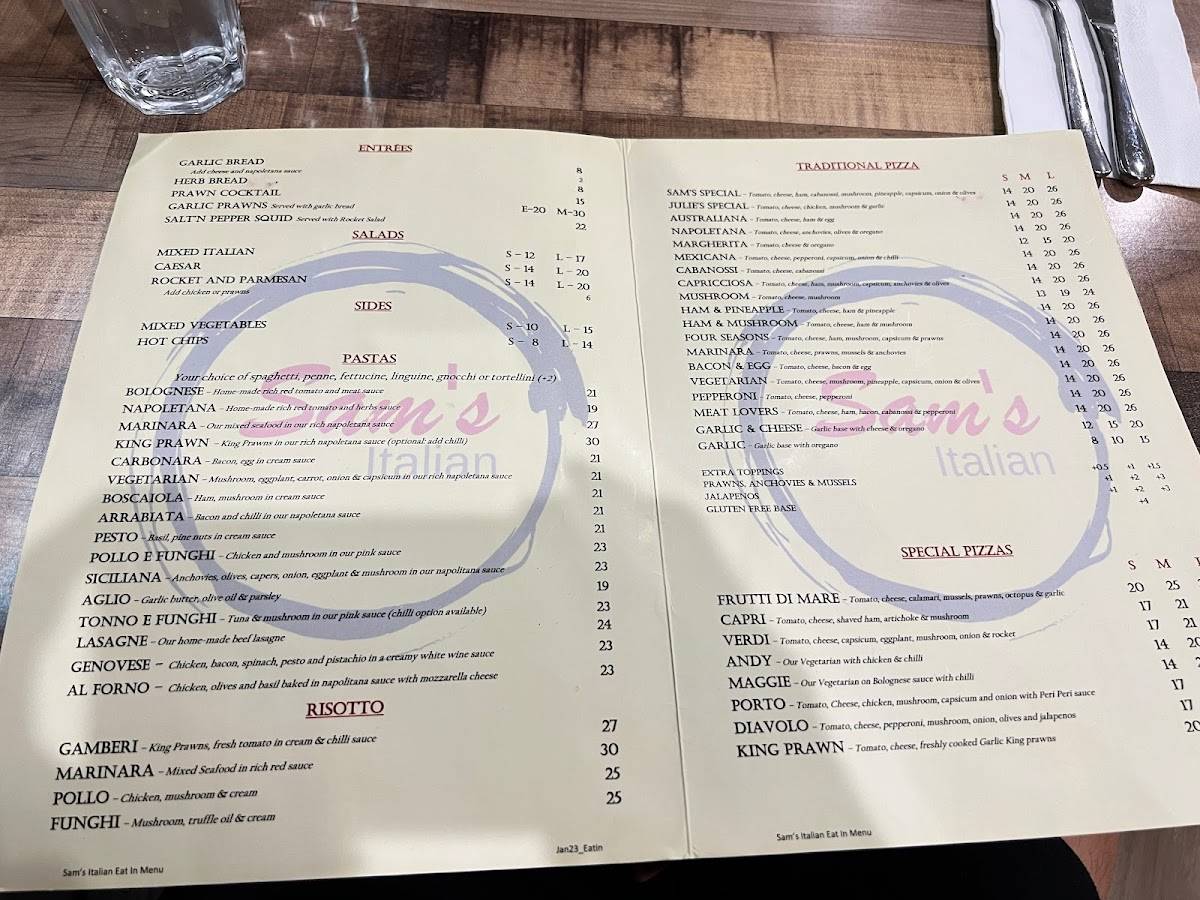 Sam's Italian Restaurant меню