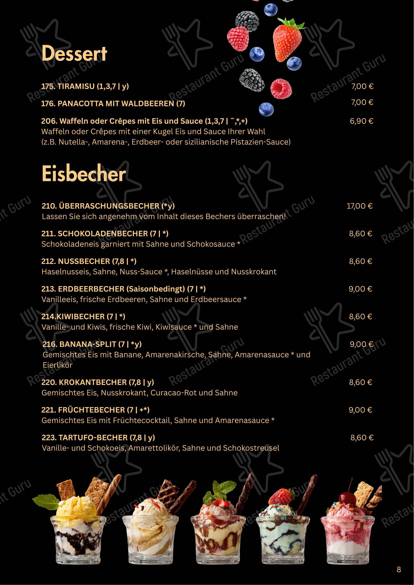 Меню напитков пиццерии San Remo Eiscafé, Pizzeria und Restaurant - Rerik