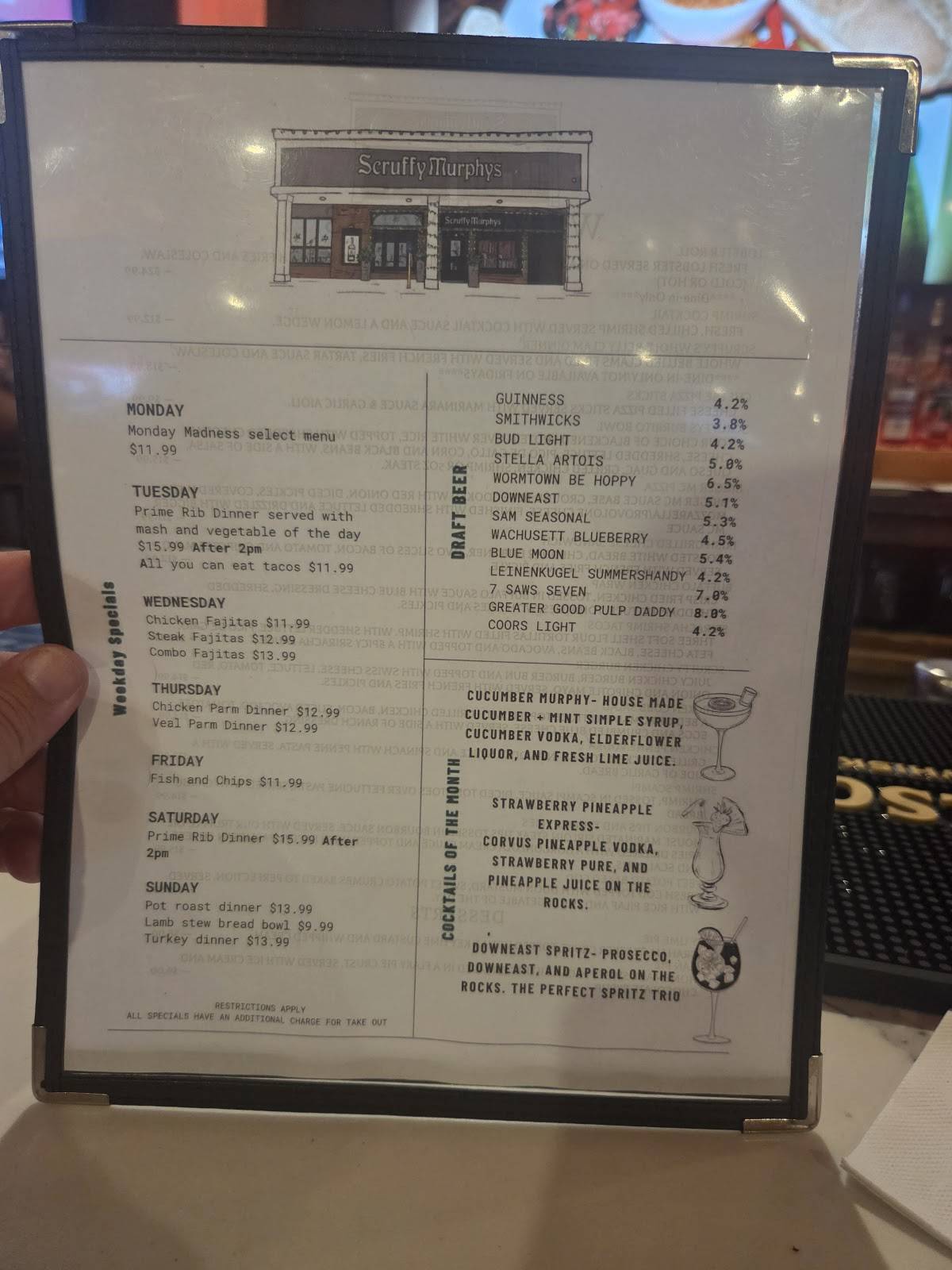 Scruffy Murphys меню