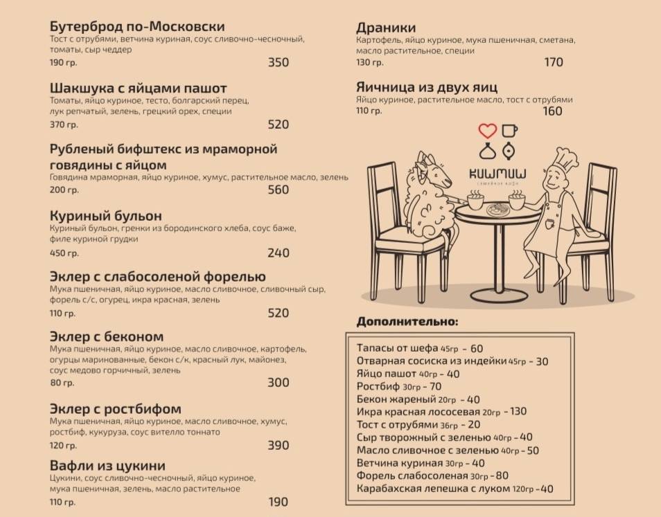 Семейное кафе Кишмиш меню