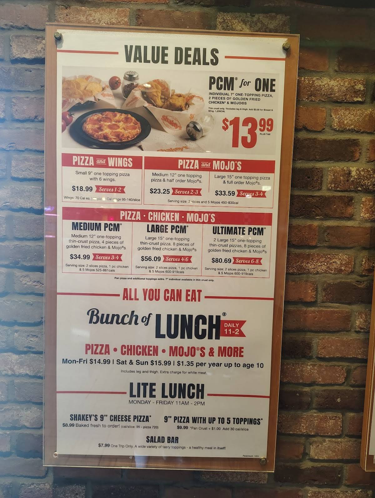 Shakey's Pizza Parlor меню