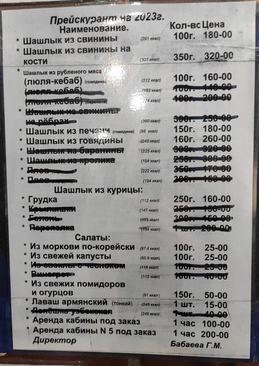 Шашлычная меню