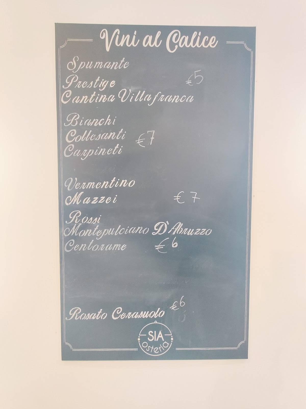 Sia Osteria меню
