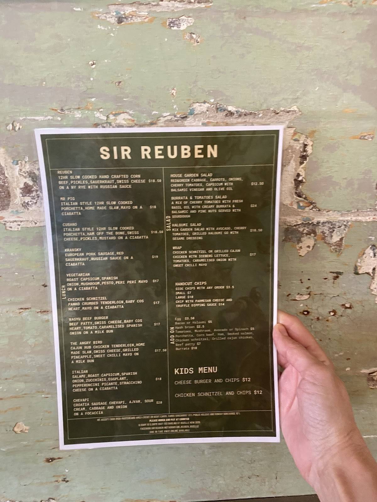 Sir Reuben меню