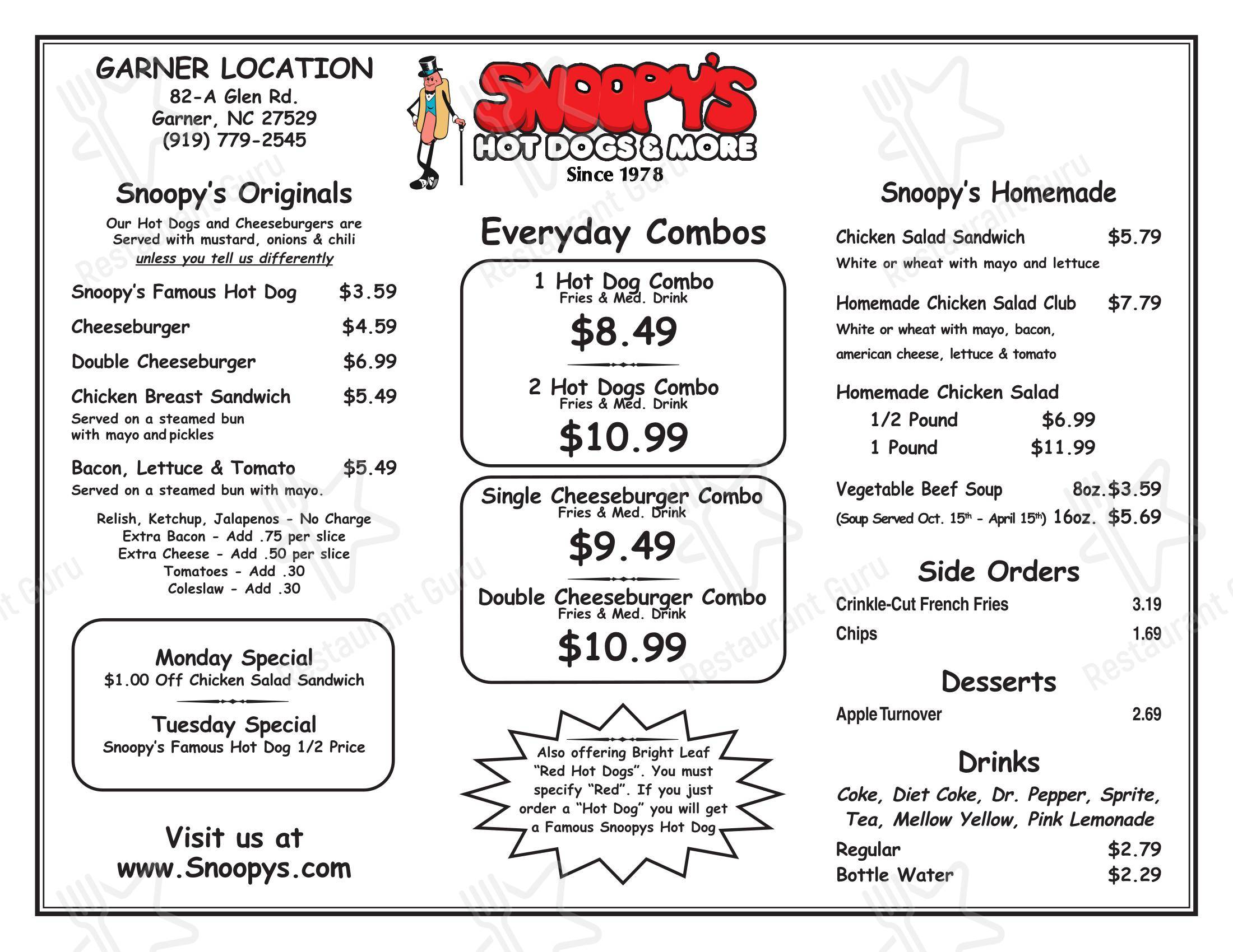 Snoopy's Hot Dogs & More в Ролях - Меню напитков