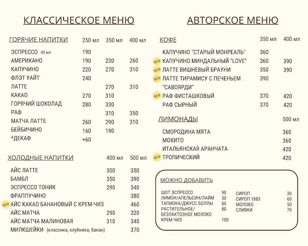 Рустретто меню