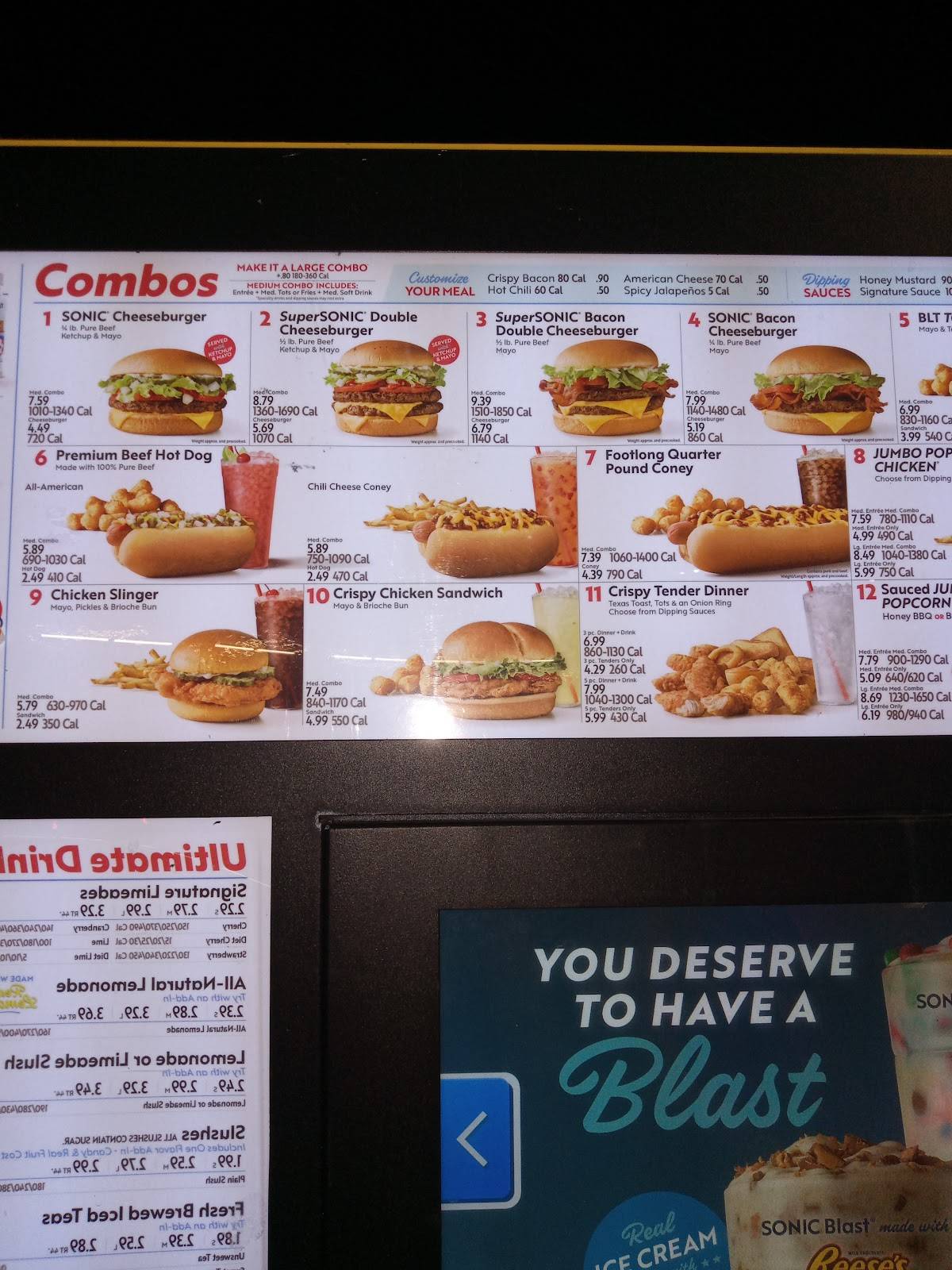 Sonic Drive-In меню