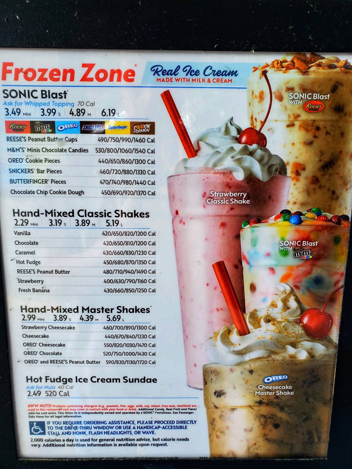 Sonic Drive-In меню
