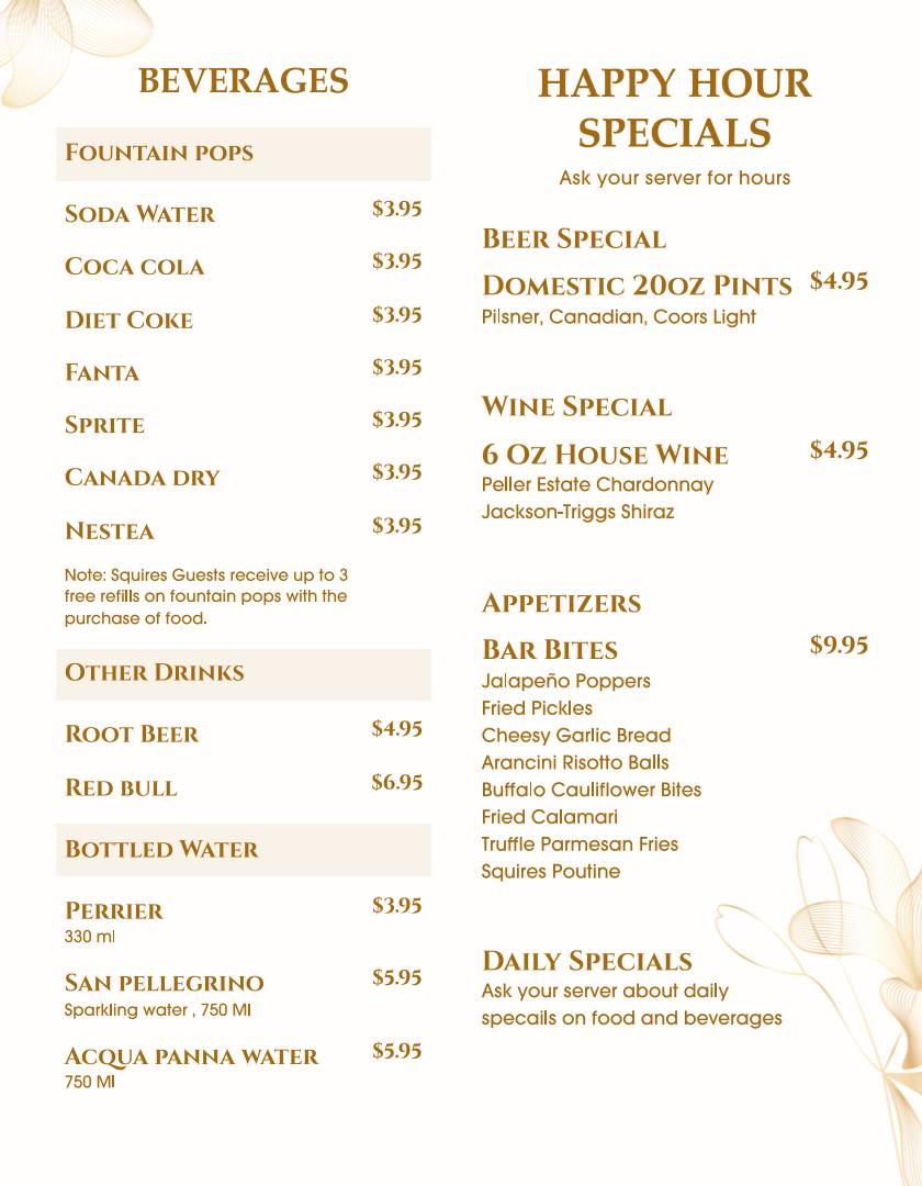 Squires Gastro Pub меню