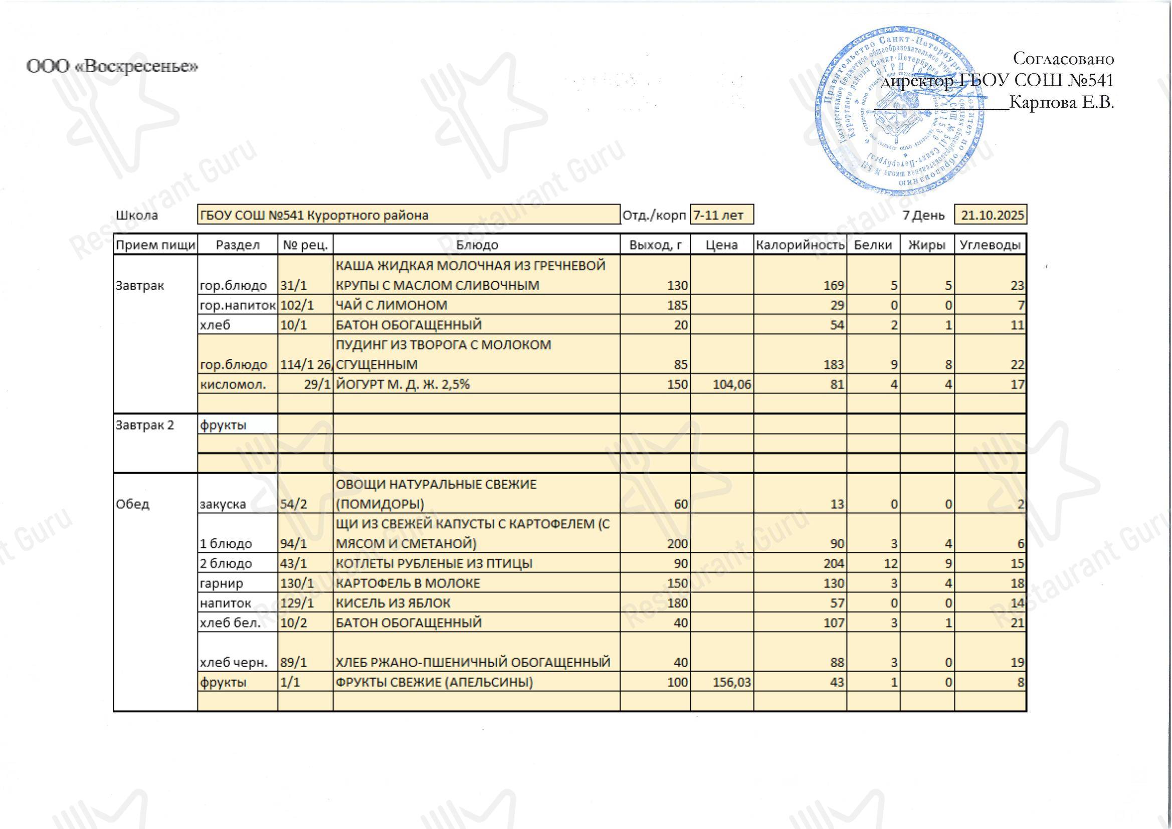 Menu d bodas catering кафетерия Столовая школы № 541