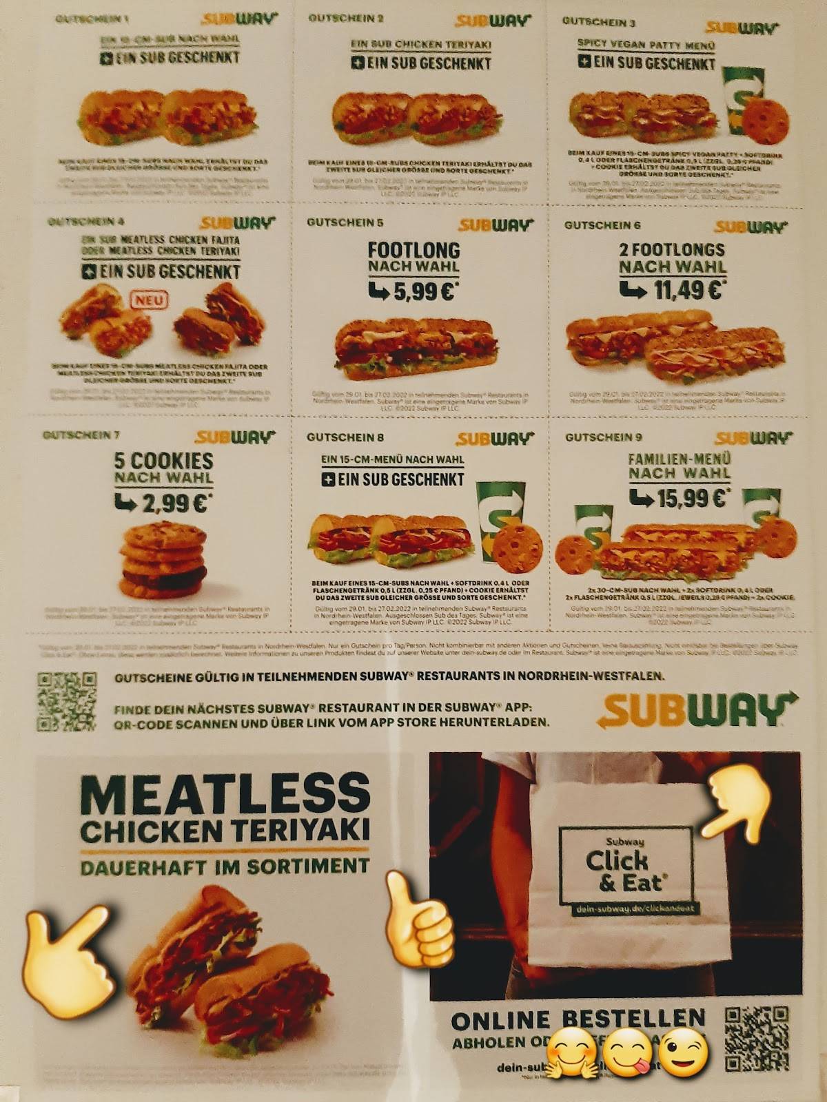 Subway меню