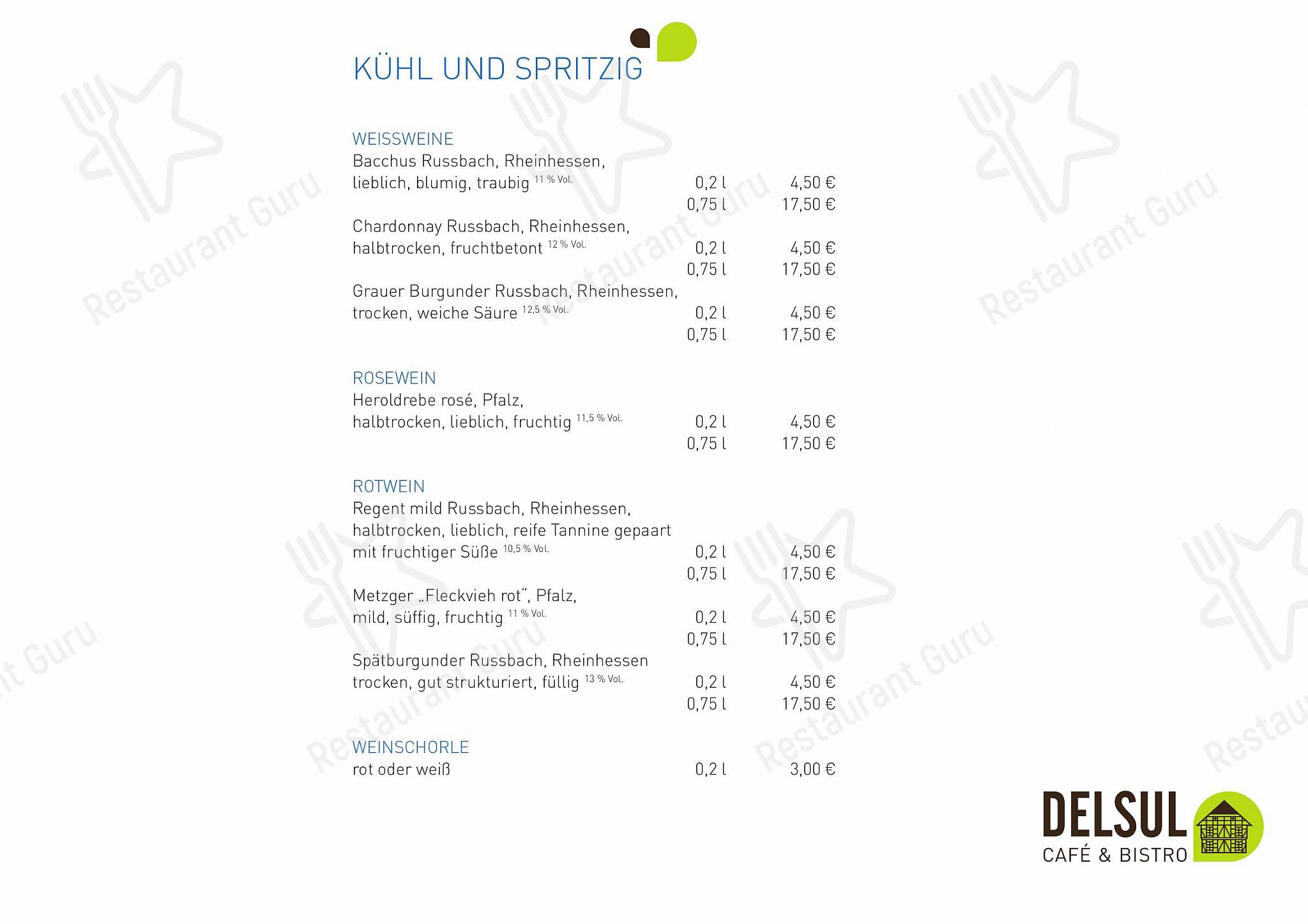 Main menu кафе DELSUL - Café & Bistro в Зулингене