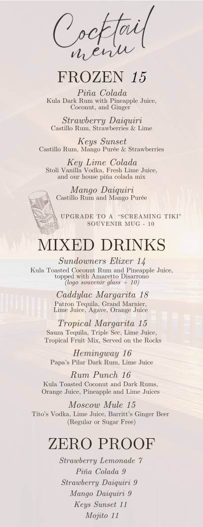 Sundowners меню