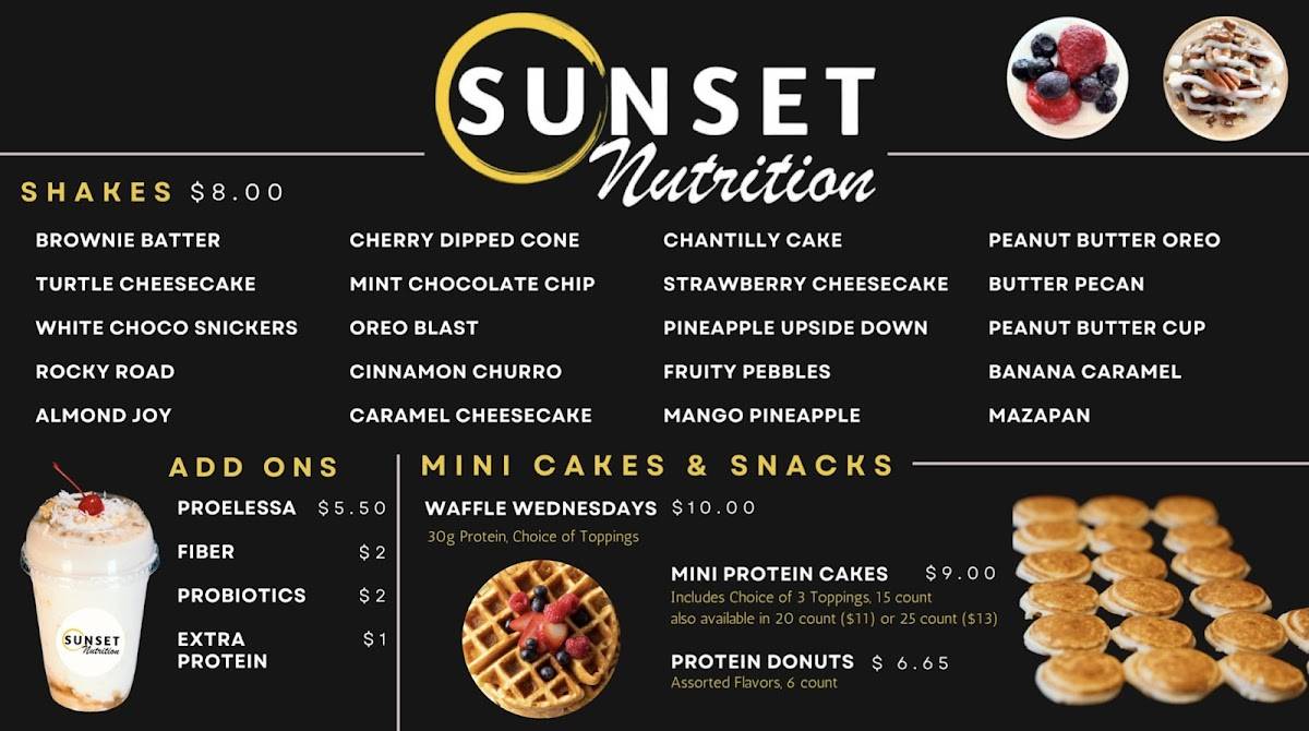 Sunset Nutrition меню