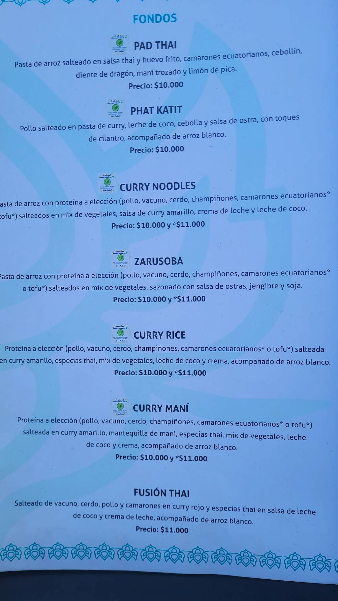 THAI RESTOBAR меню