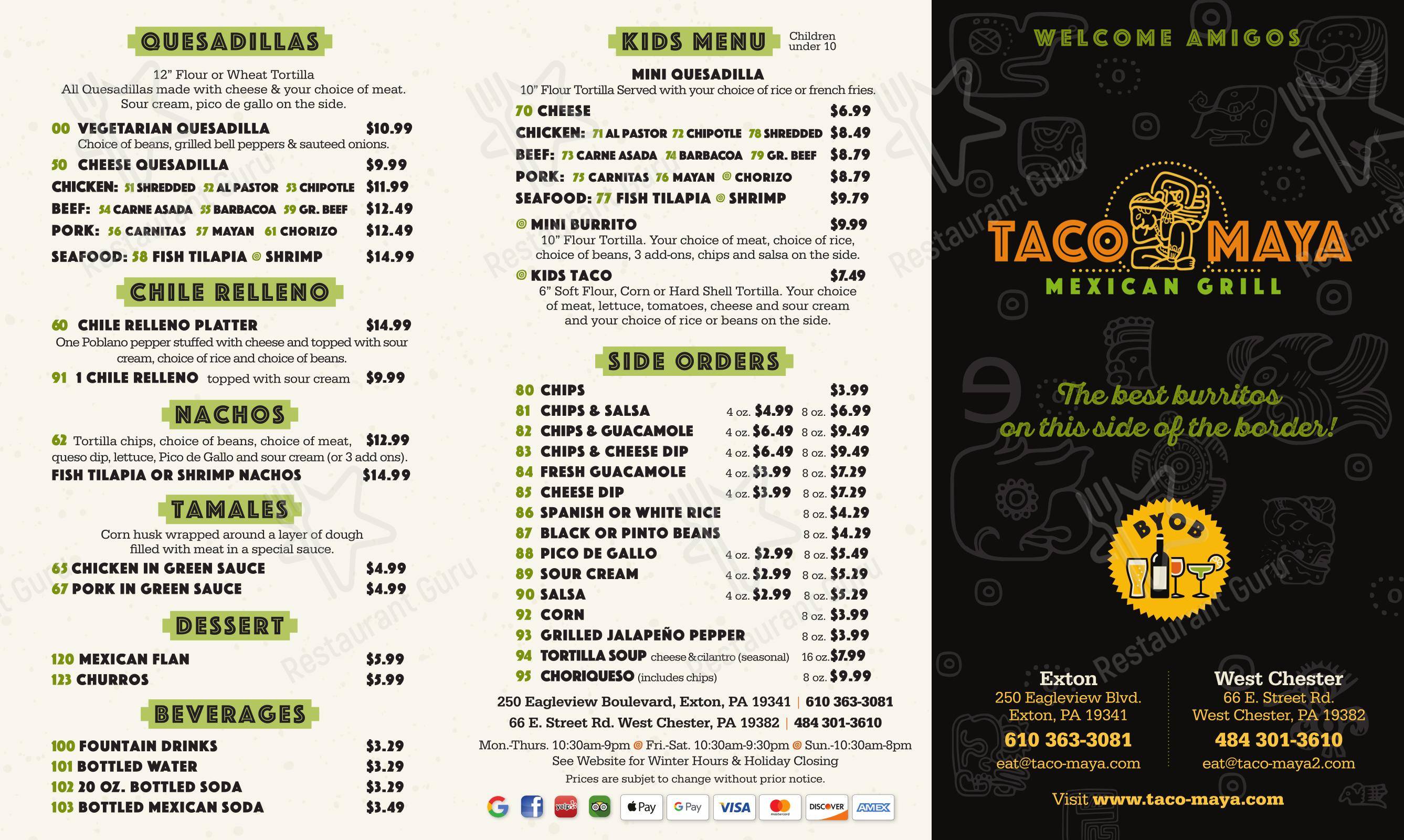 Taco Maya Mexican Grill Exton в Экстоне - Меню