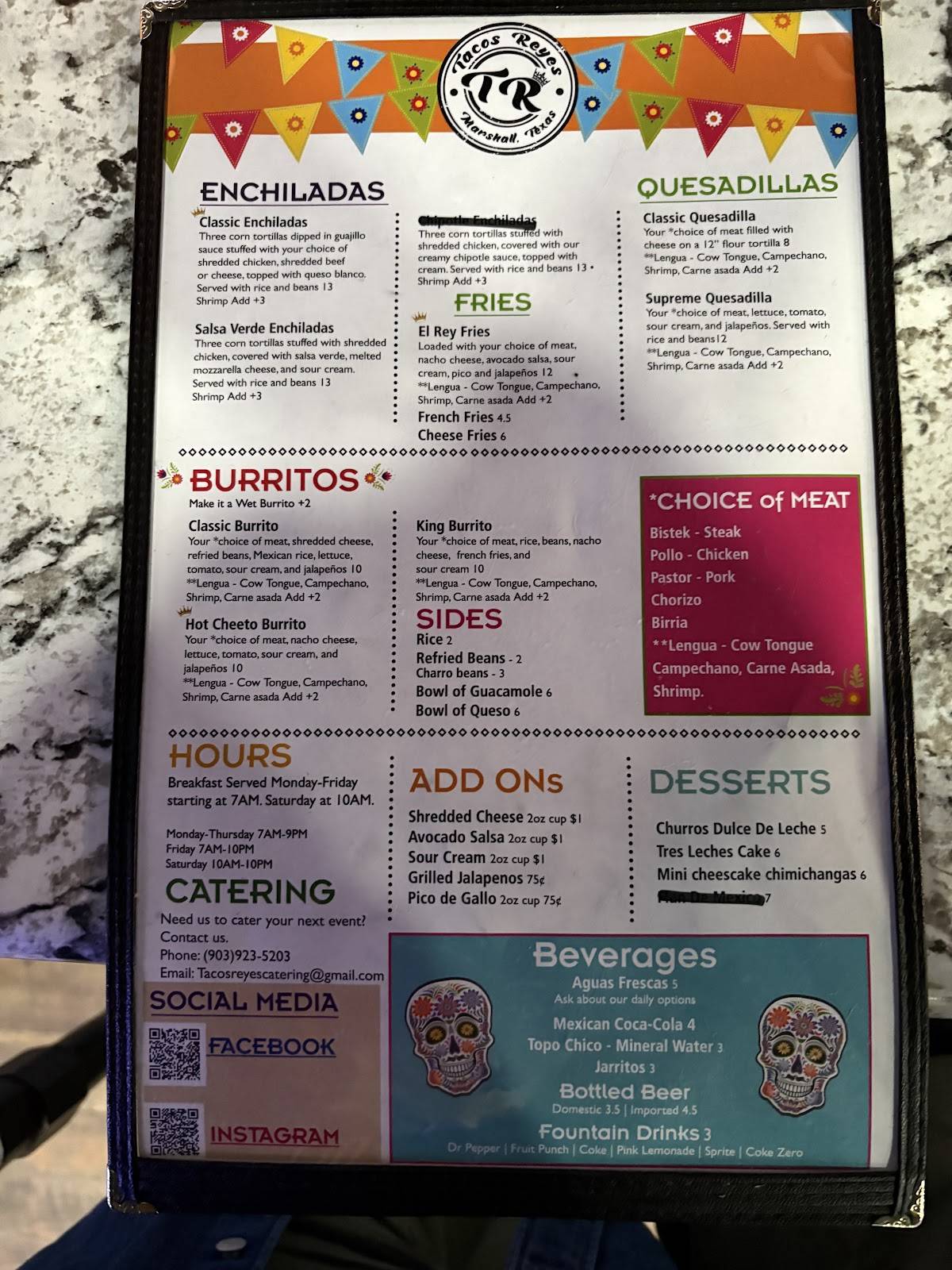 Tacos Reyes Restaurant меню