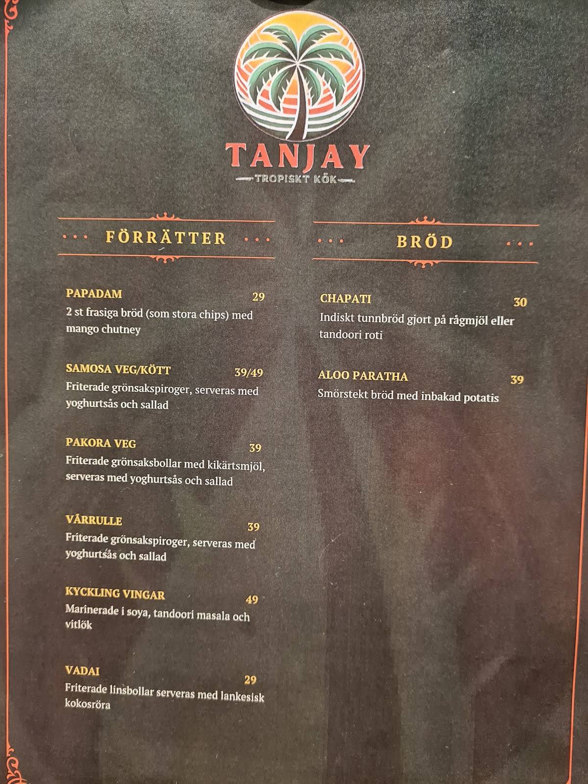 Tanjay меню