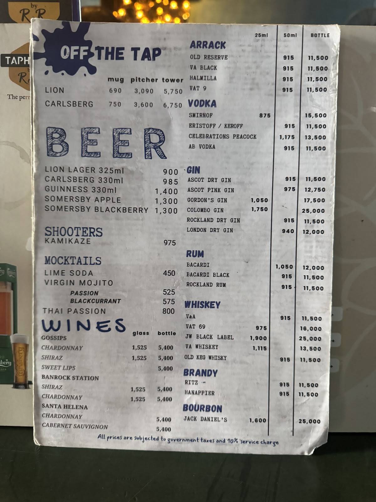 Taphouse by RnR Colombo меню