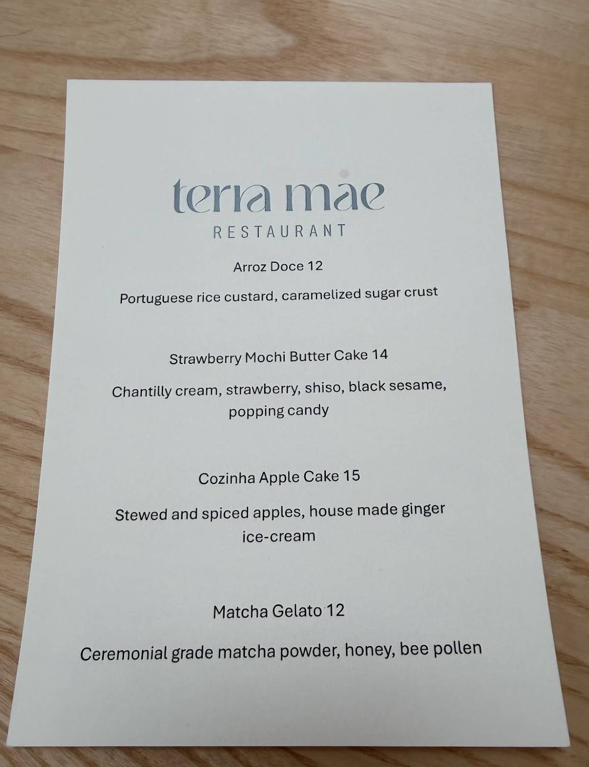 Terra Mae меню