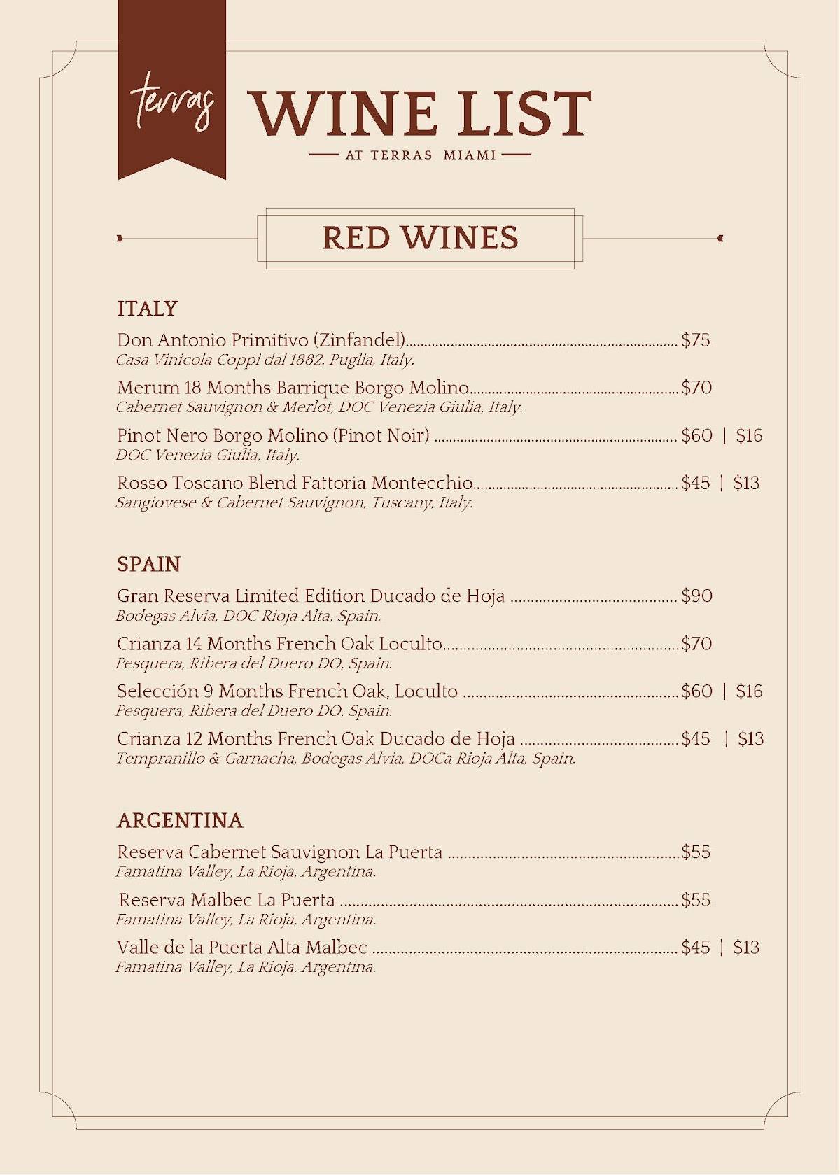 Terras Miami Rooftop меню